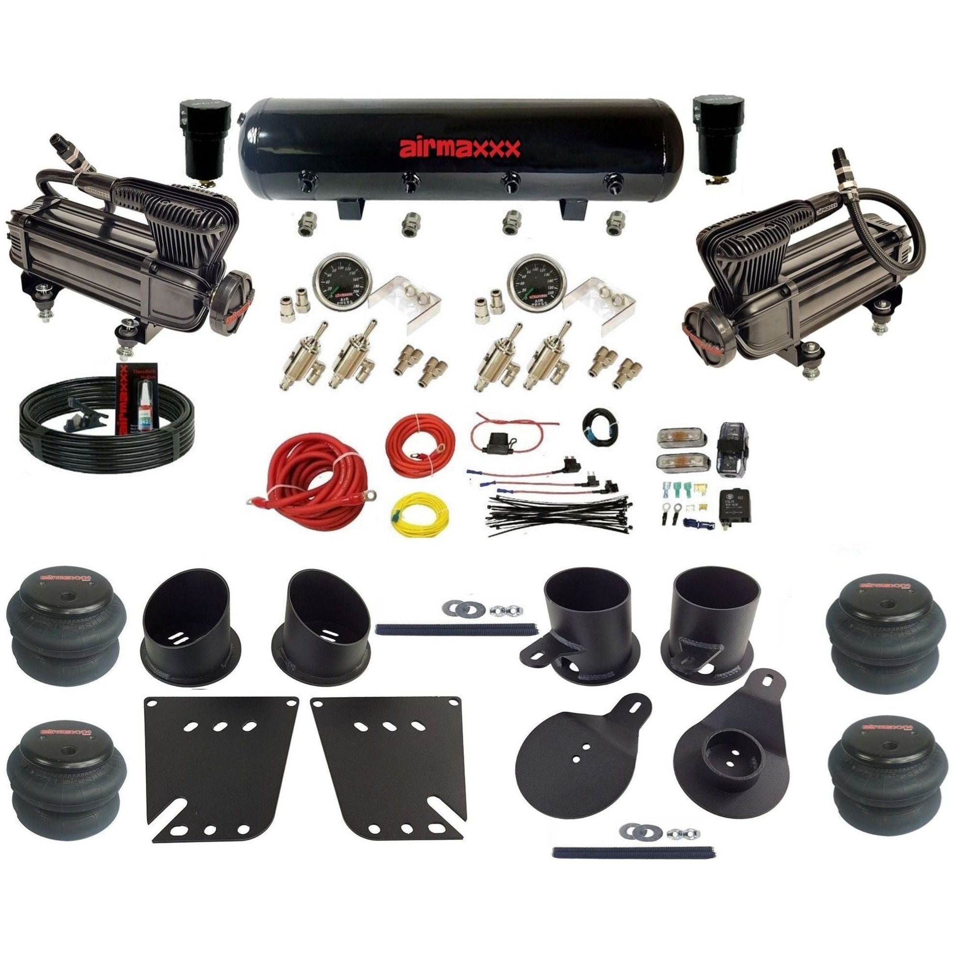 airmaxxx X-Series air compressors 3/8 manual air suspension steel air tank w/2600 bags kit fits 1958 64 chevy impala KIMP58-XB2-59S-4TOG2GA2B-WK-HF