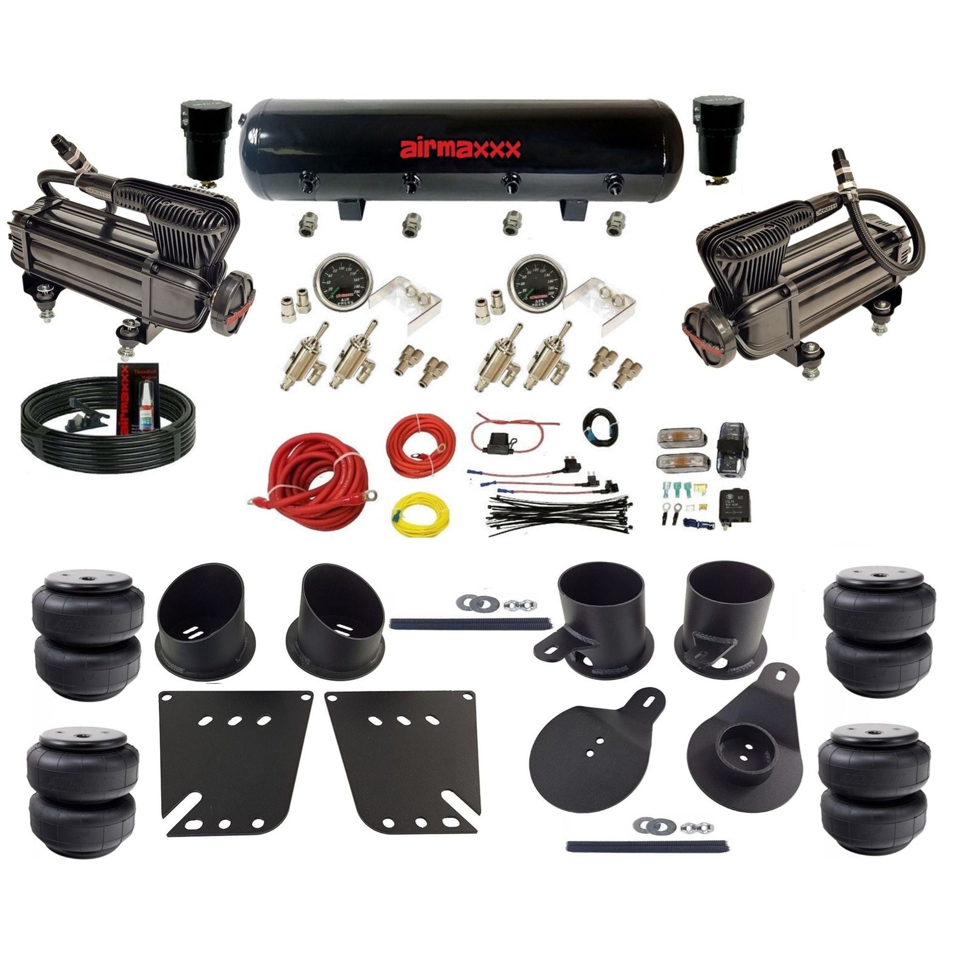airmaxxx X-Series air compressors 3/8 manual air suspension steel air tank w/Air Lift bags kit fits 1958 64 chevy impala KIMP58-XB2-59S-4TOG2GA2B-WK-HFD25