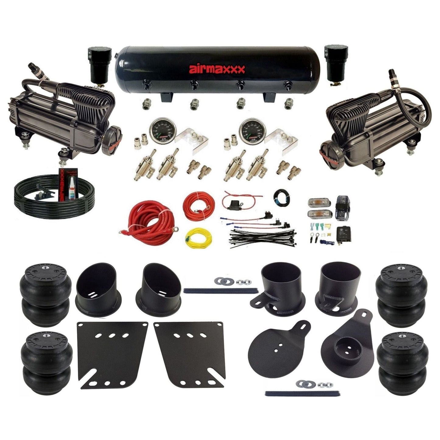 airmaxxx X-Series air compressors 3/8 manual air suspension steel air tank w/Slam bags kit fits 1958 64 chevy impala KIMP58-XB2-59S-4TOG2GA2B-WK-HFSS7