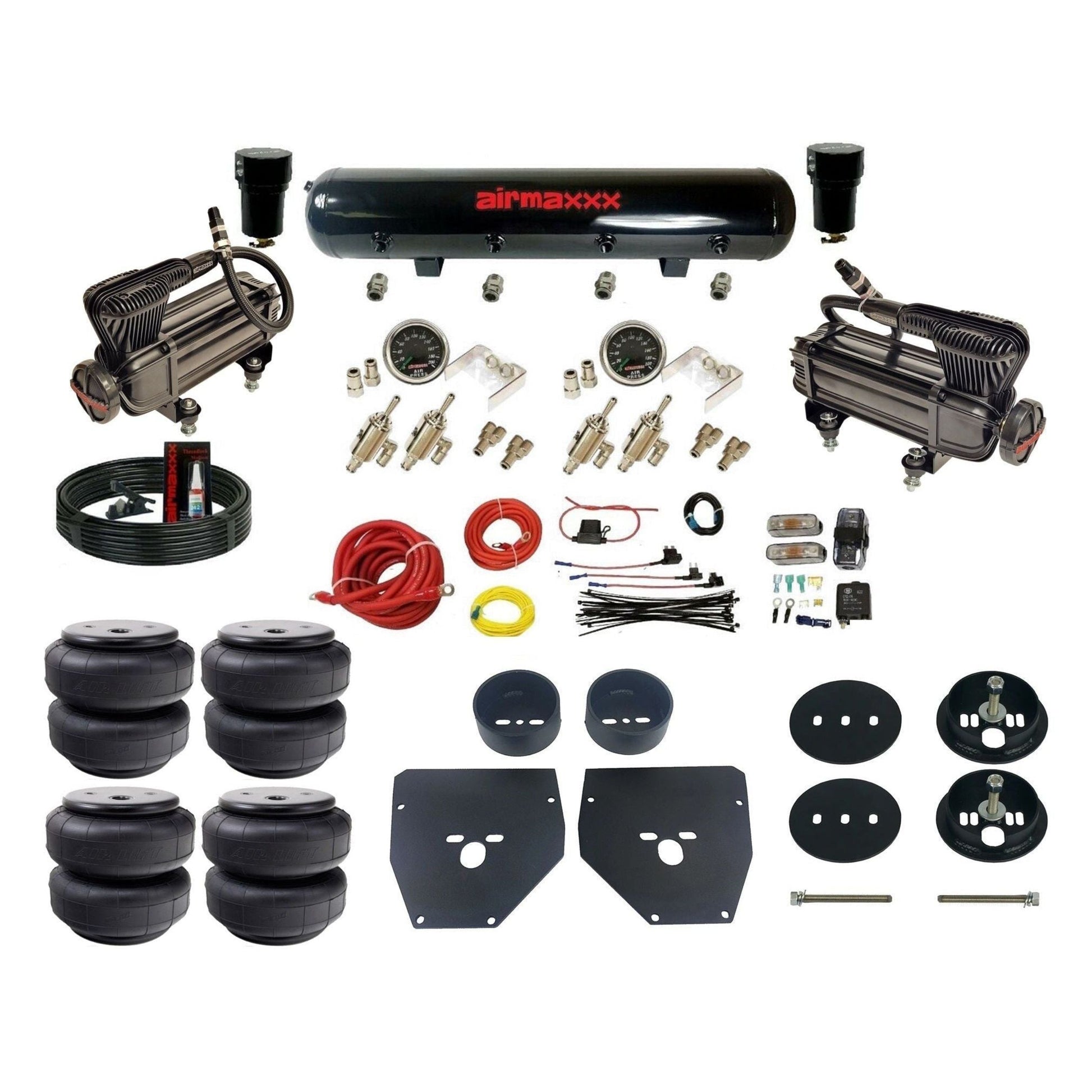 airmaxxx X-series Compressors Manual Air Suspension Kit 3/8 DLOE Valve steel air tank Air Lift Bags & Brackets Fits 1963-72 KC1063-XB2-59S-4TOG2GA2B-WK-HFD26