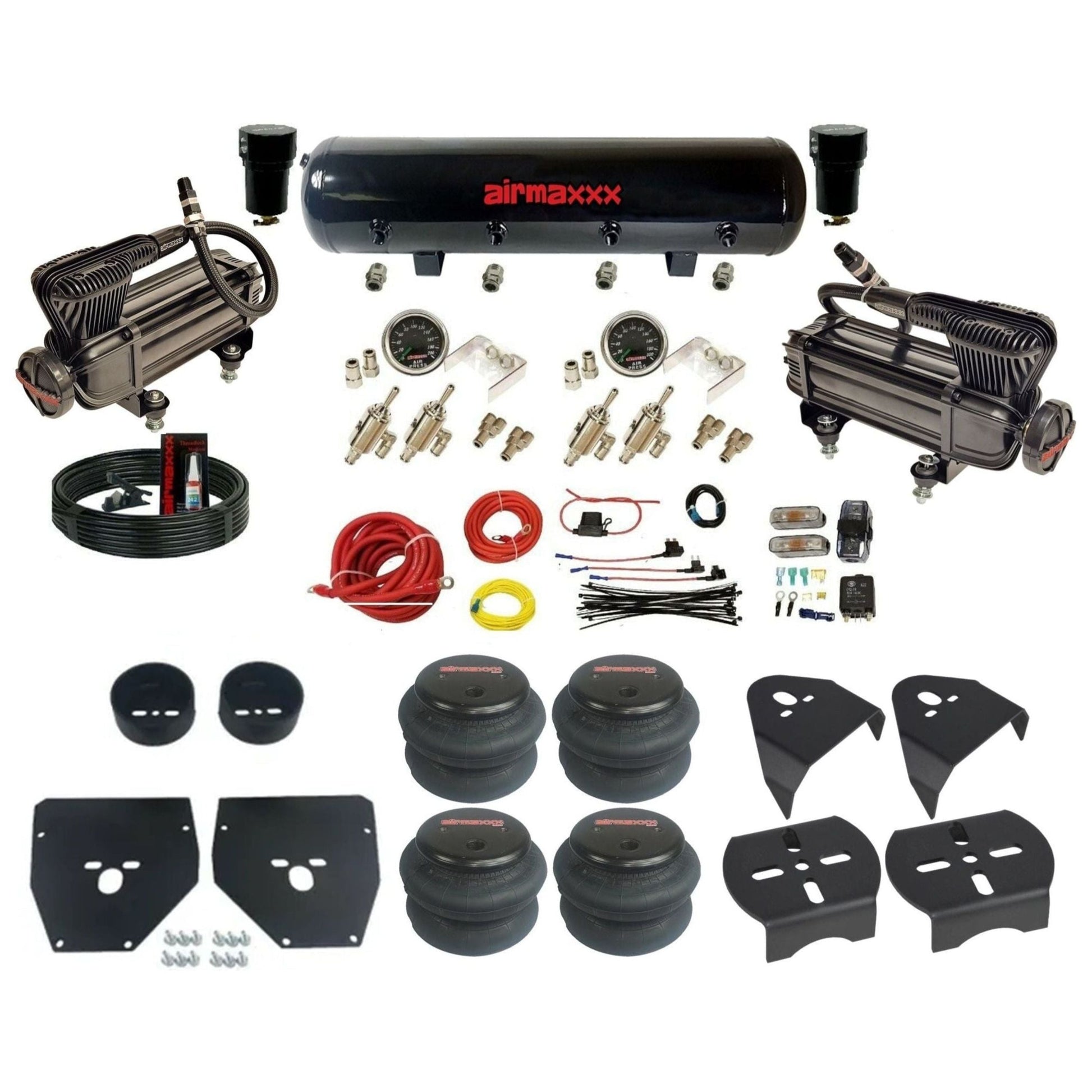 airmaxxx X-series air compressors 3/8 manual toggles 2600 bags steel air tank air suspension kit fits 1973 87 chevy c10 KC1073-XB2-59S-4TOG2GA2B-WK-HF