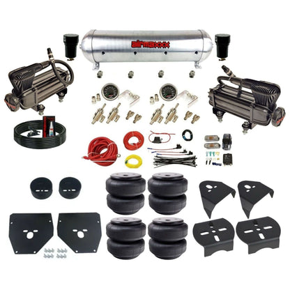 airmaxxx X-series air compressors 3/8 manual toggles Air Lift bags raw aluminum air tank air suspension kit fits 1973 87 chevy c10 KC1073-XB2-59ARW-4TOG2GA2B-WK-HFD26