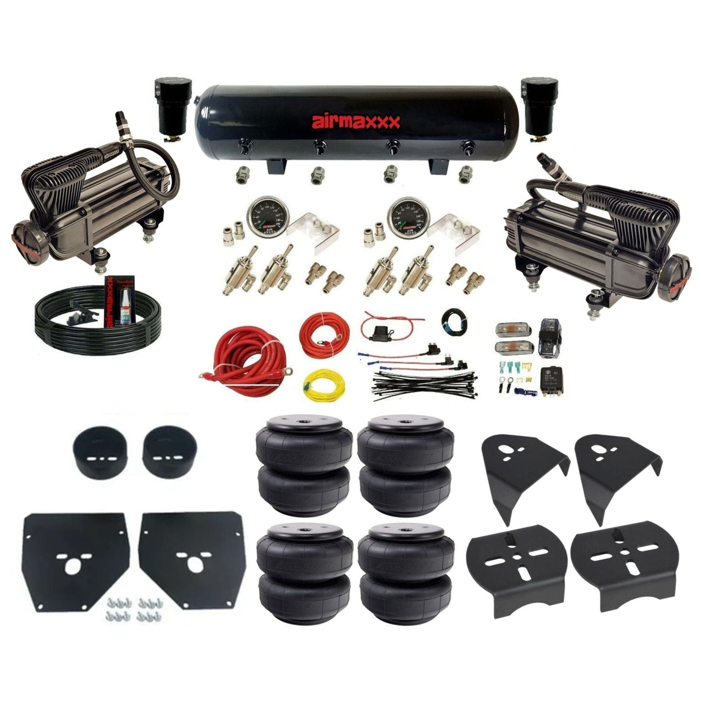 airmaxxx X-series air compressors 3/8 manual toggles Air Lift bags steel air tank air suspension kit fits 1973 87 chevy c10 KC1073-XB2-59S-4TOG2GA2B-WK-HFD26