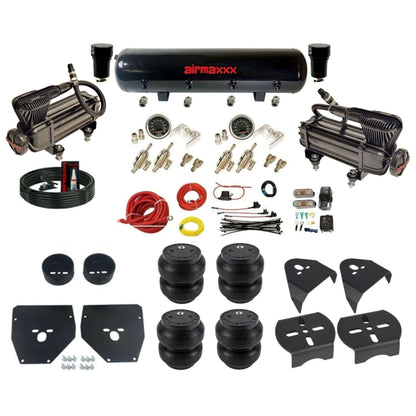 airmaxxx X-series air compressors 3/8 manual toggles Slam bags steel air tank air suspension kit fits 1973 87 chevy c10 KC1073-XB2-59S-4TOG2GA2B-WK-HFSS7