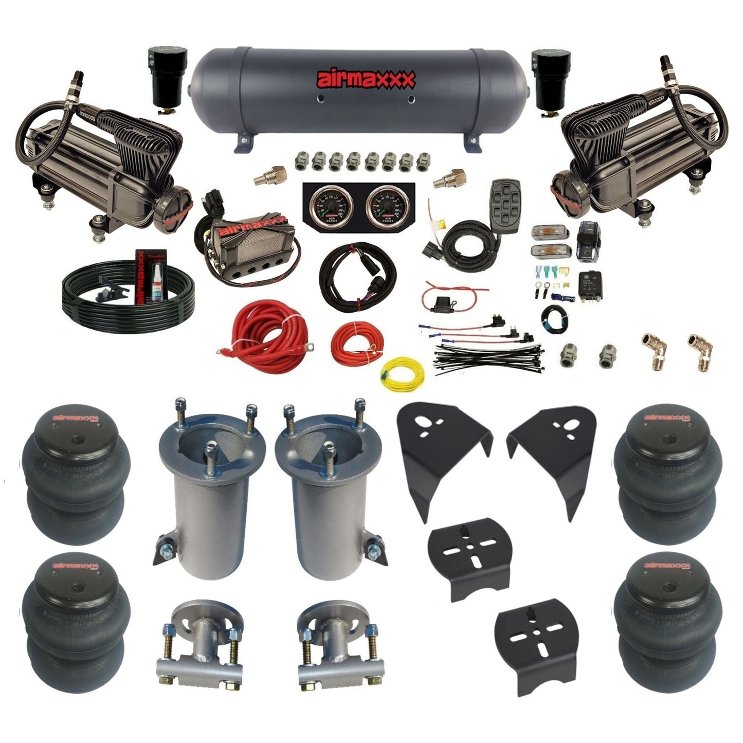 airmaxxx X-series air compressors aluminum air tank X4 air manifold 2600 bags & brackets for 2007-13 Tahoe/Suburban KGM07-XB2-57ABK-X4X7-WK-HF