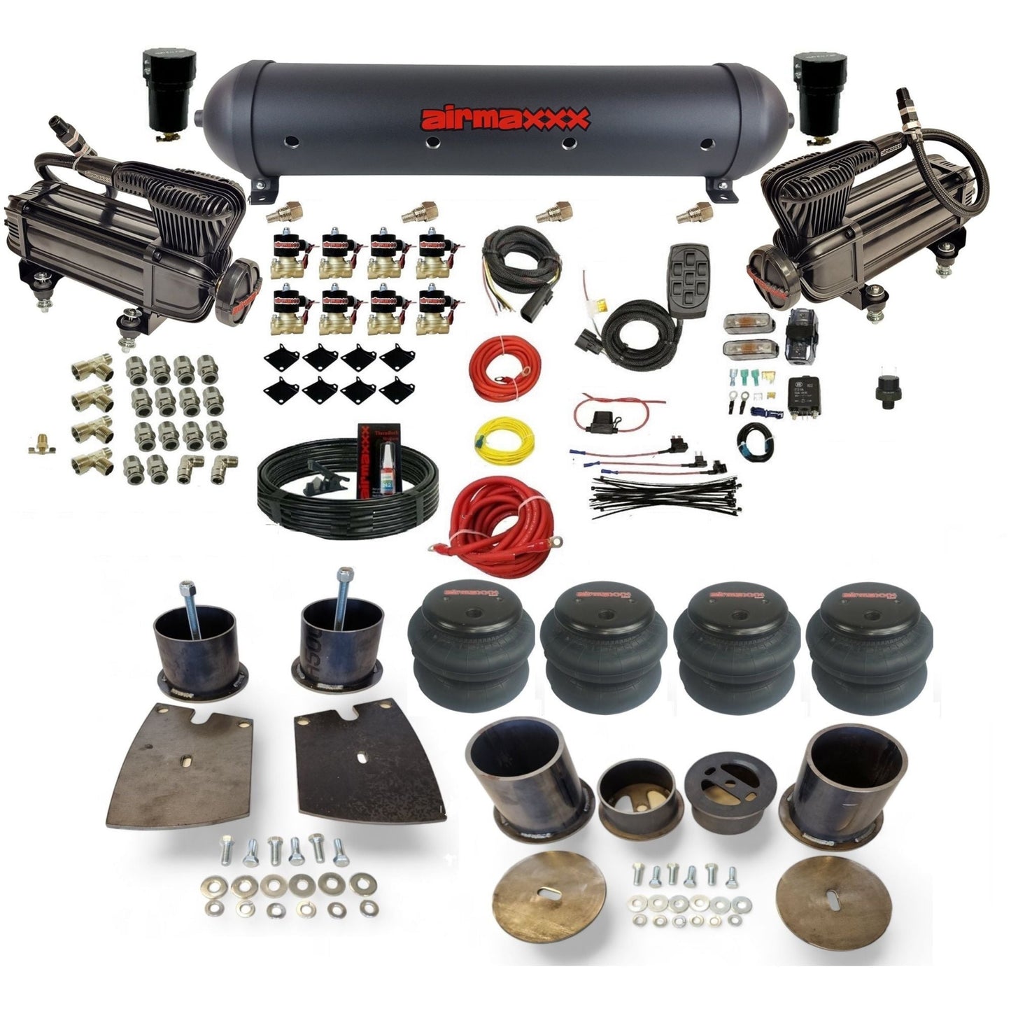 airmaxxx X-series air compressors black aluminum air tank 2600 air bags & brackets fits 1961-64 Buick KBUI61-XB2-838-59ABK-7BK-WK-HF