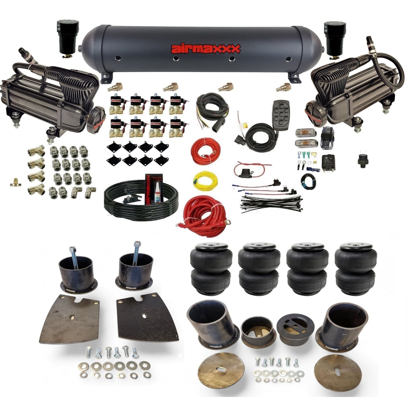 airmaxxx X-series air compressors black aluminum air tank Air Lift air bags & brackets fits 1961-64 Buick KBUI61-XB2-838-59ABK-7BK-WK-HFD25