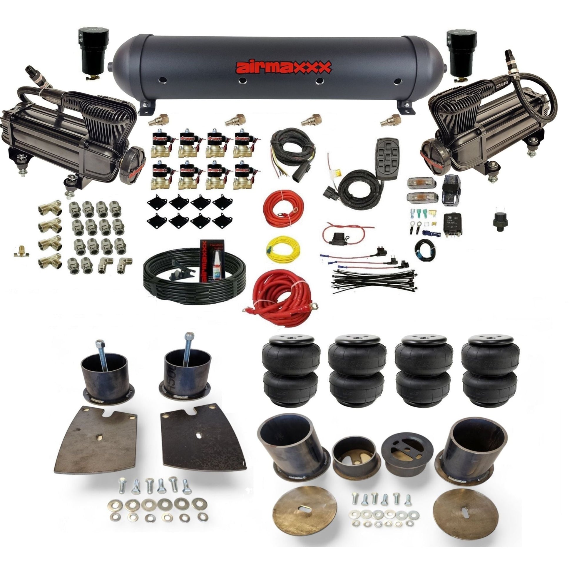 airmaxxx X-series air compressors black aluminum air tank Air Lift air bags & brackets fits 1961-64 Buick KBUI61-XB2-838-59ABK-7BK-WK-HFD25