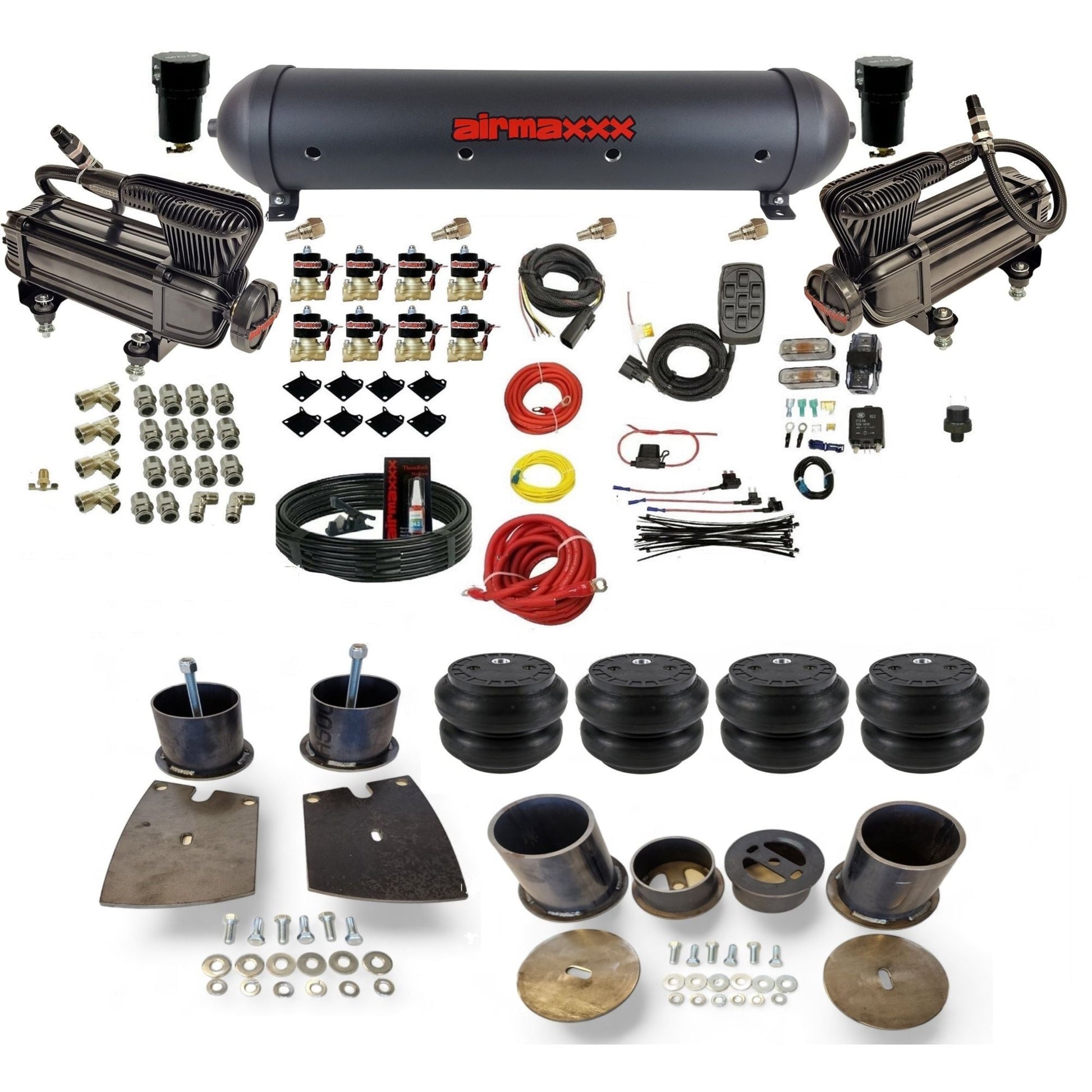 airmaxxx X-series air compressors black aluminum air tank Slam air bags & brackets fits 1961-64 Buick KBUI61-XB2-838-59ABK-7BK-WK-HFSS7