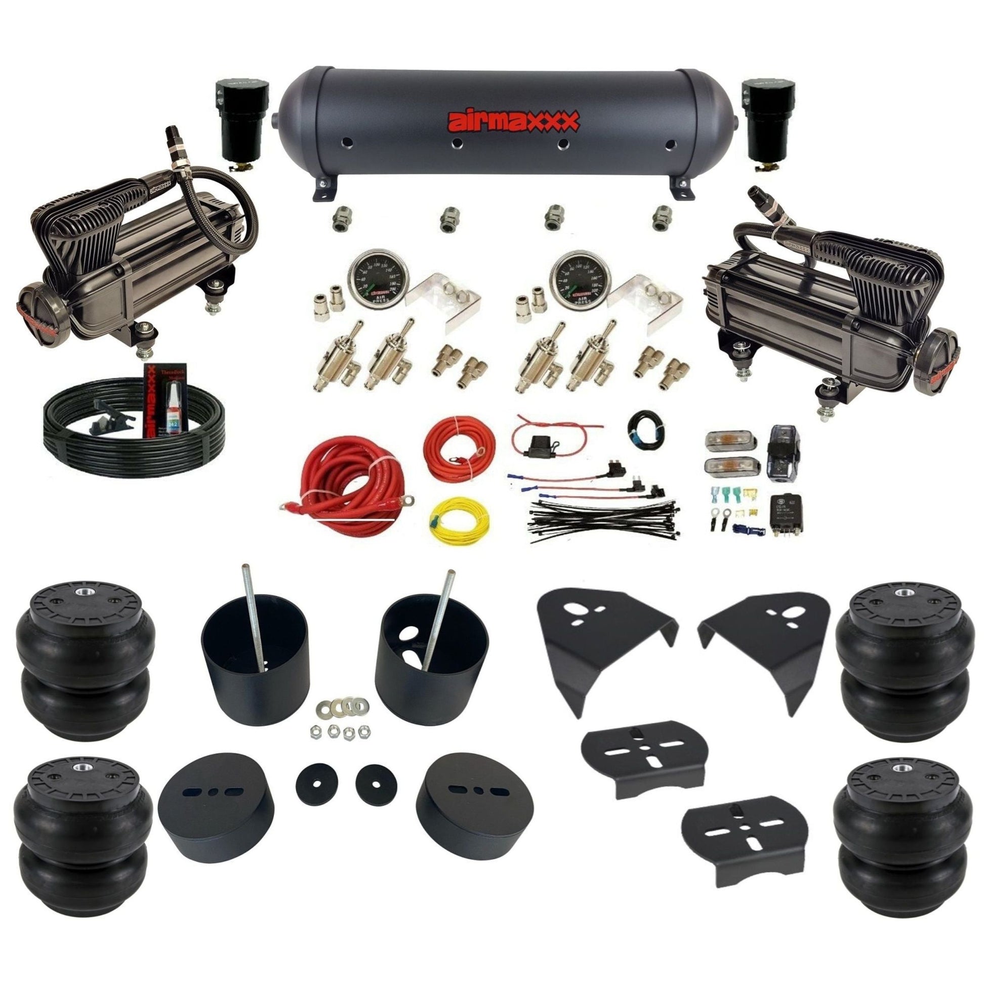 airmaxxx X-series air compressors black aluminum air tank Slam bags & brackets air suspension kit fits 1988-98 Chevy C15 KGM88-XB2-59ABK-4TOG2GA2B-WK-HFSS7
