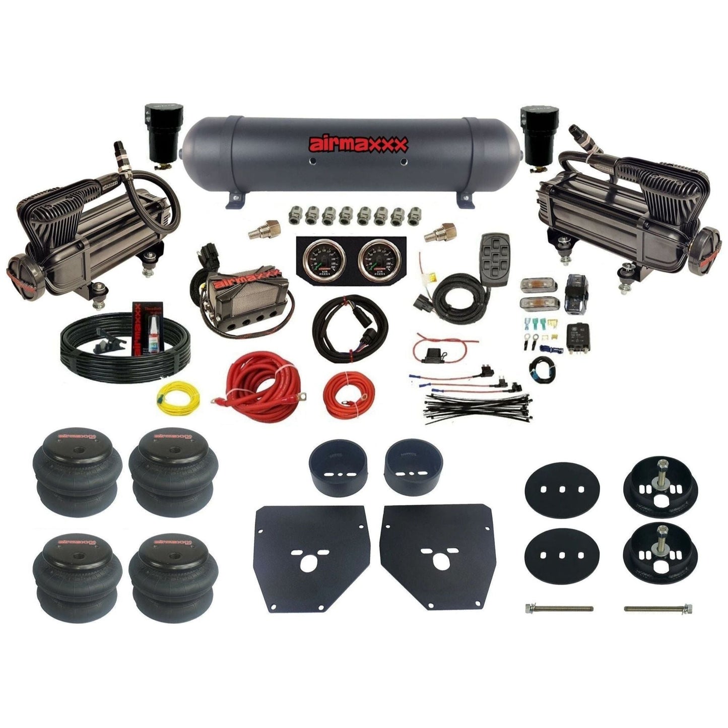 airmaxxx X-series air compressors black aluminum air tank w/2600 bags & brackets for air suspension kit Fits 1963-72 Chevy C10 2wd KC1063-XB2-57ABK-X4X7-WK-HF