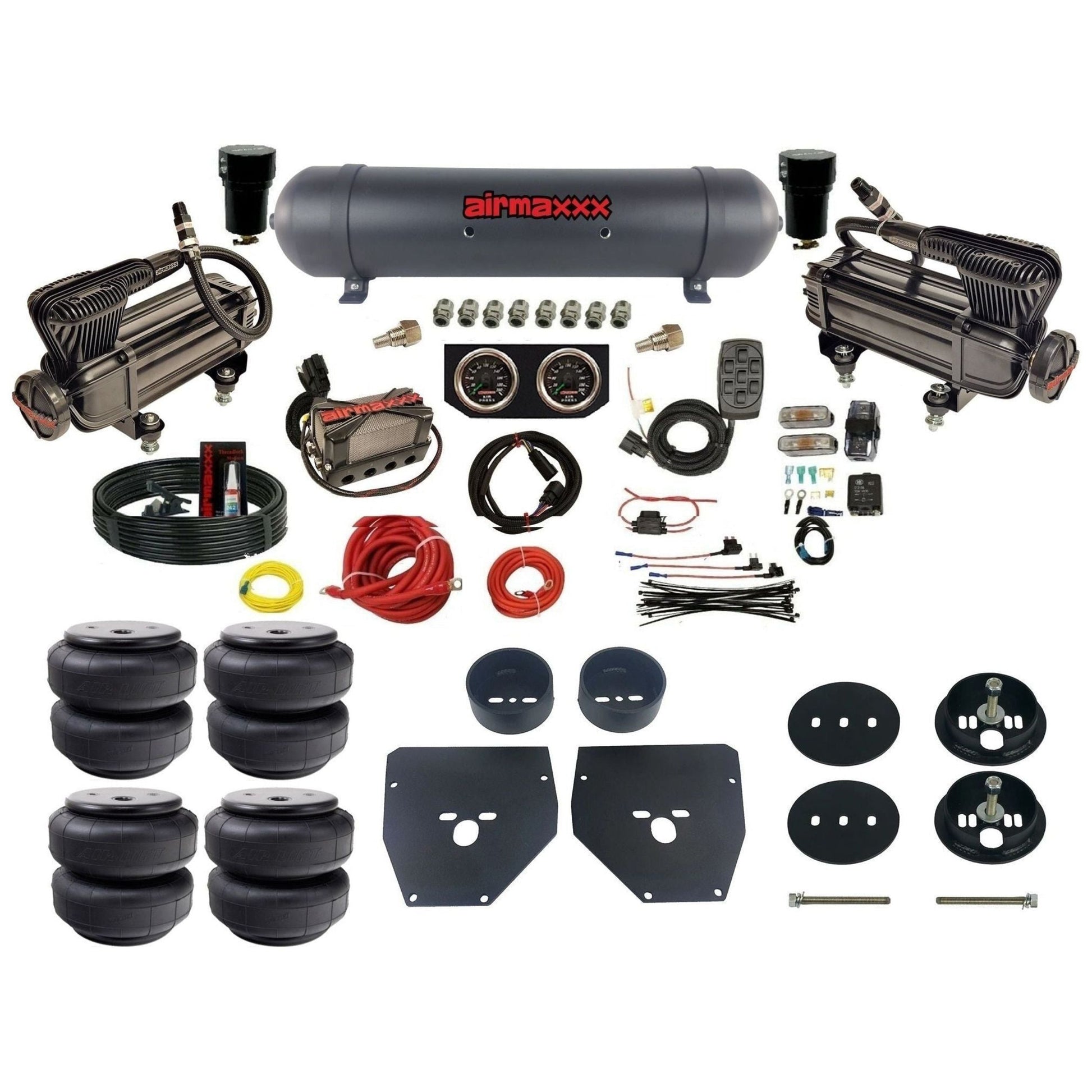airmaxxx X-series air compressors black aluminum air tank w/Air Lift bags & brackets for air suspension kit Fits 1963-72 Chevy C10 2wd KC1063-XB2-57ABK-X4X7-WK-HFD26