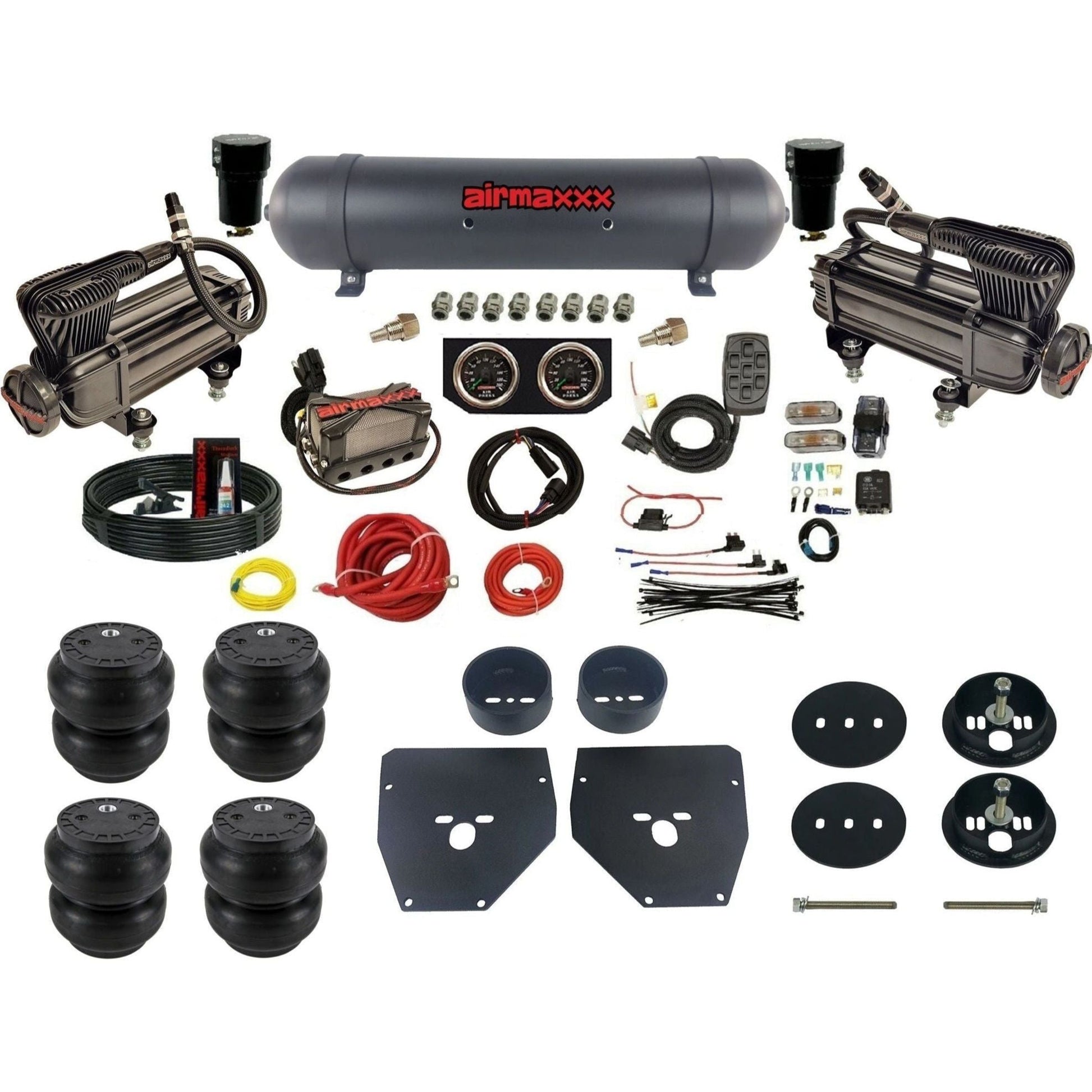 airmaxxx X-series air compressors black aluminum air tank w/Slam bags & brackets for air suspension kit Fits 1963-72 Chevy C10 2wd KC1063-XB2-57ABK-X4X7-WK-HFSS7