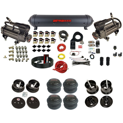 airmaxxx X-series air compressors blk aluminum air tank 2600 bags & brackets fits 1961-62 Cadillac K-CAD6162-XB2-838-59ABK-7BK-WK-HF