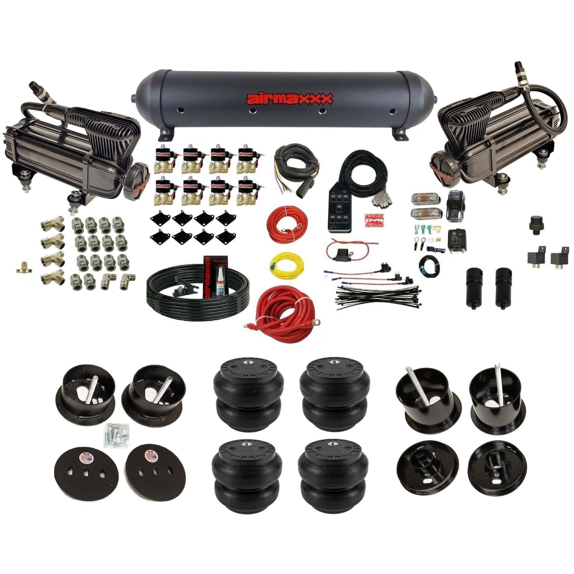 airmaxxx X-series air compressors blk aluminum air tank Slam bags & brackets fits 1961-62 Cadillac K-CAD6162-XB2-838-59ABK-7BK-WK-HFSS7