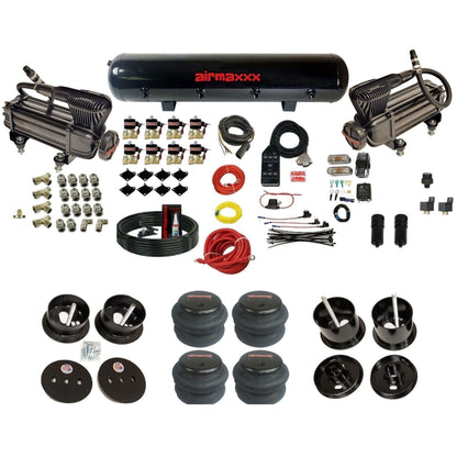 airmaxxx X-series air compressors blk steel air tank 2600 bags & brackets fits 1961-62 Cadillac K-CAD6162-XB2-838-59S-7BK-WK-HF