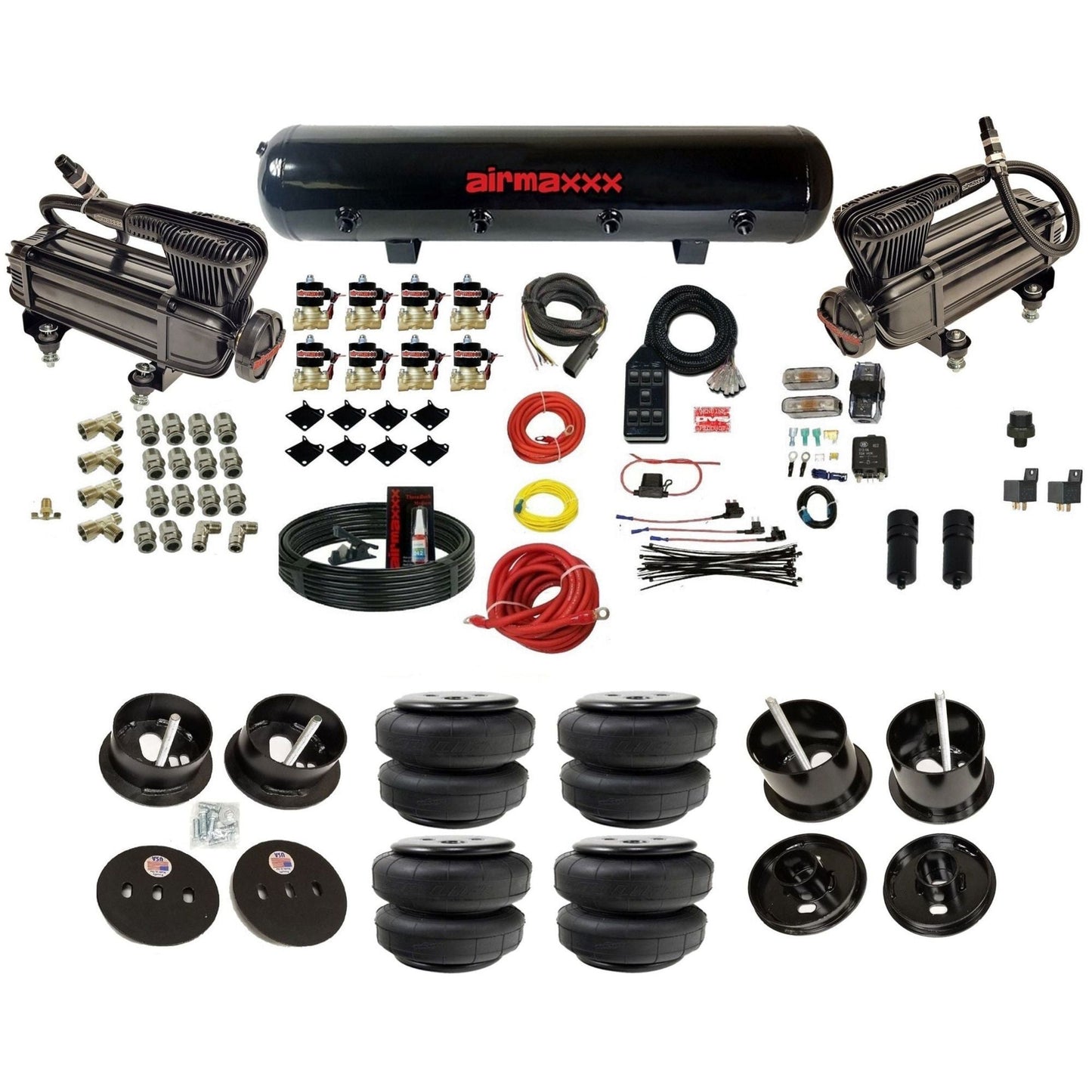 airmaxxx X-series air compressors blk steel air tank Air Lift bags & brackets fits 1961-62 Cadillac K-CAD6162-XB2-838-59S-7BK-WK-HFD25