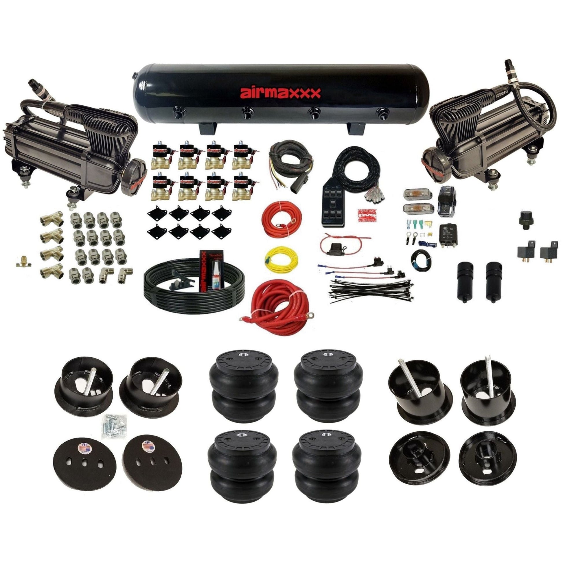 airmaxxx X-series air compressors blk steel air tank Slam bags & brackets fits 1961-62 Cadillac K-CAD6162-XB2-838-59S-7BK-WK-HFSS7
