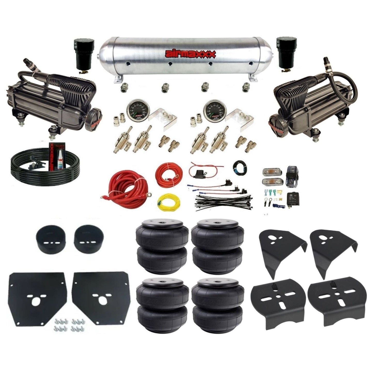 airmaxxx X-series air compressors raw aluminum air tank Air Lift bags & brackets manual 3/8 air ride kit for 1973-87 chevy c10 KC1073-XB2-59ARW-4TOG2GA2B-WK-HFD26