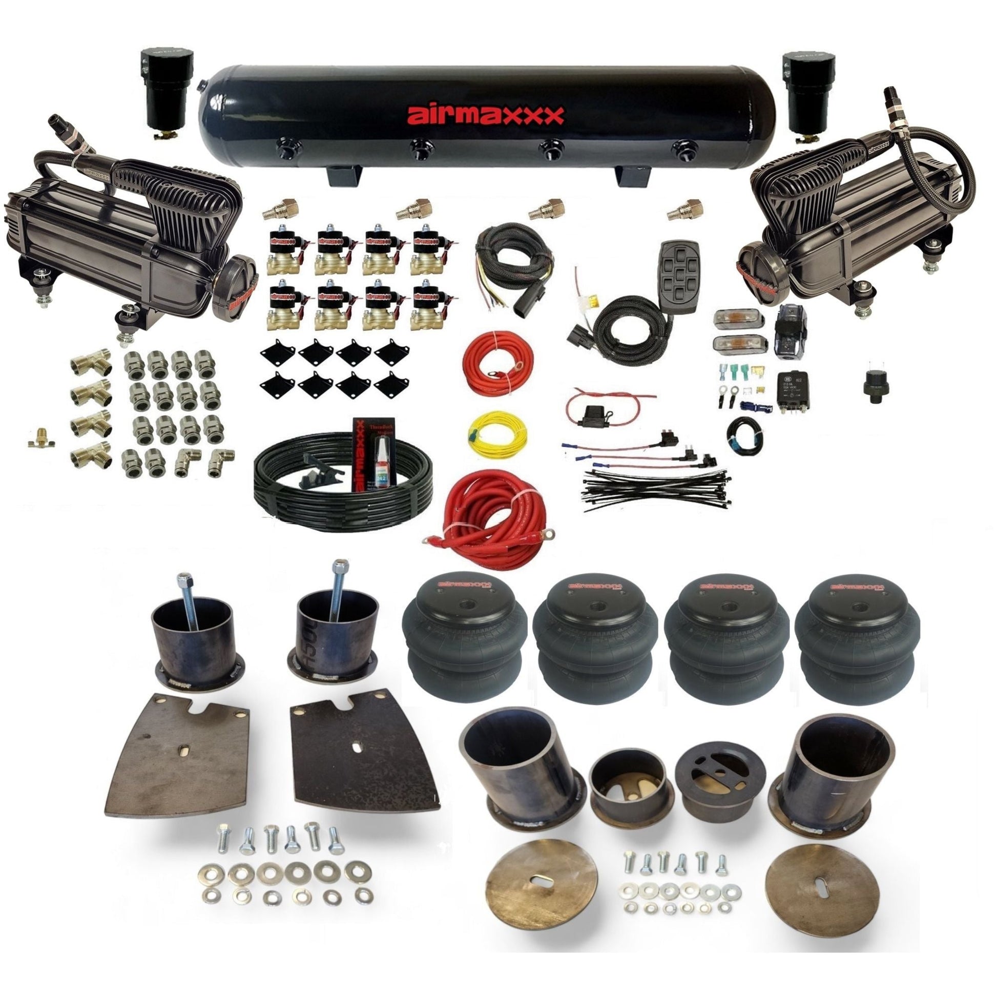 airmaxxx X-series air compressors steel air tank 2600 air bags & brackets fits 1961-64 Buick KBUI61-XB2-838-59S-7BK-WK-HF