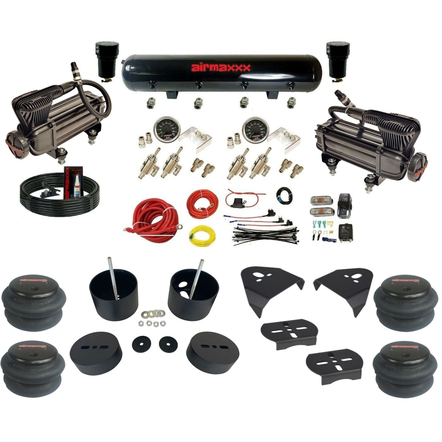 airmaxxx X-series air compressors steel air tank 2600 bags & brackets air suspension kit fits 1988-98 Chevy C15 KGM88-XB2-59S-4TOG2GA2B-WK-HF