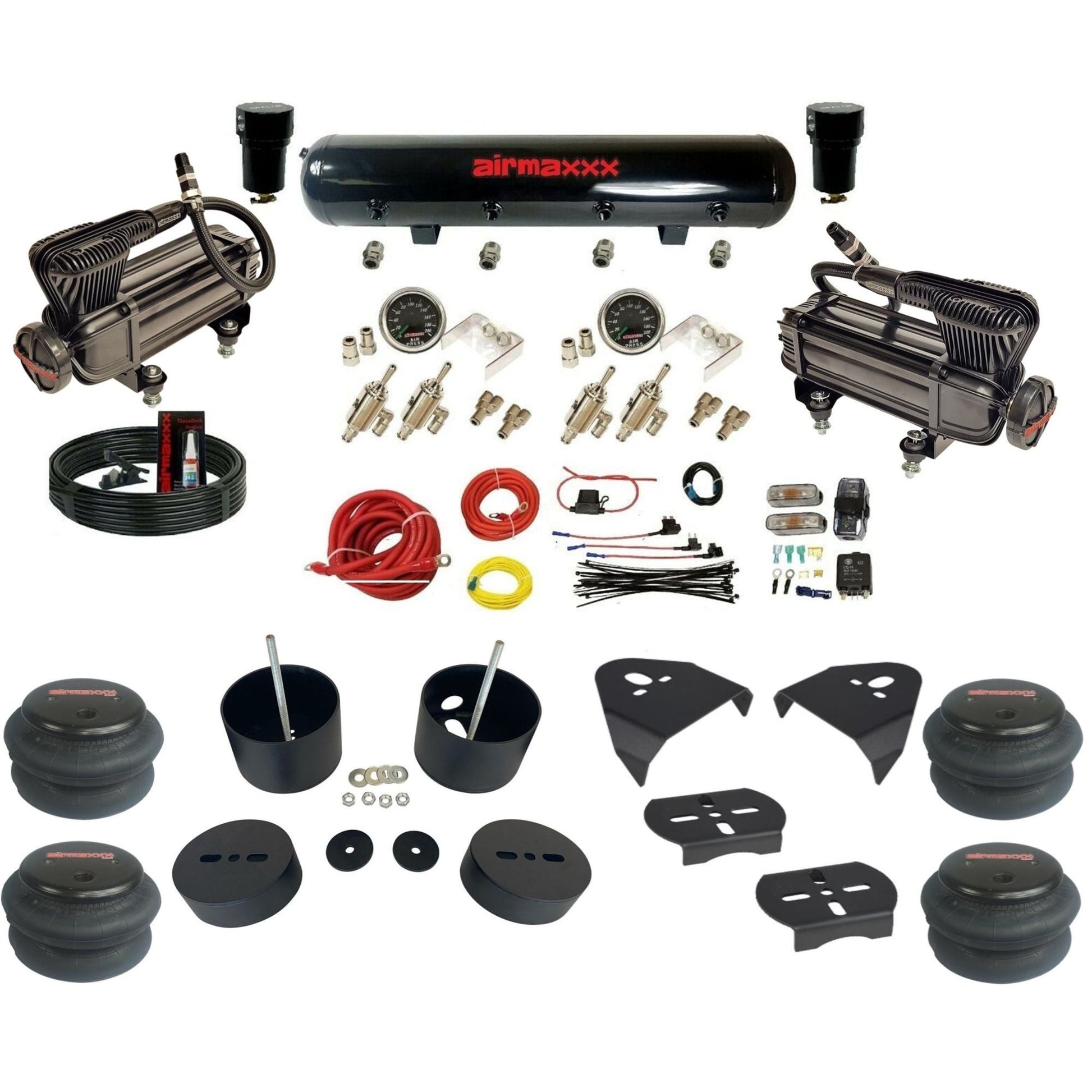 airmaxxx X-series air compressors steel air tank 2600 bags & brackets air suspension kit fits 1988-98 Chevy C15 KGM88-XB2-59S-4TOG2GA2B-WK-HF
