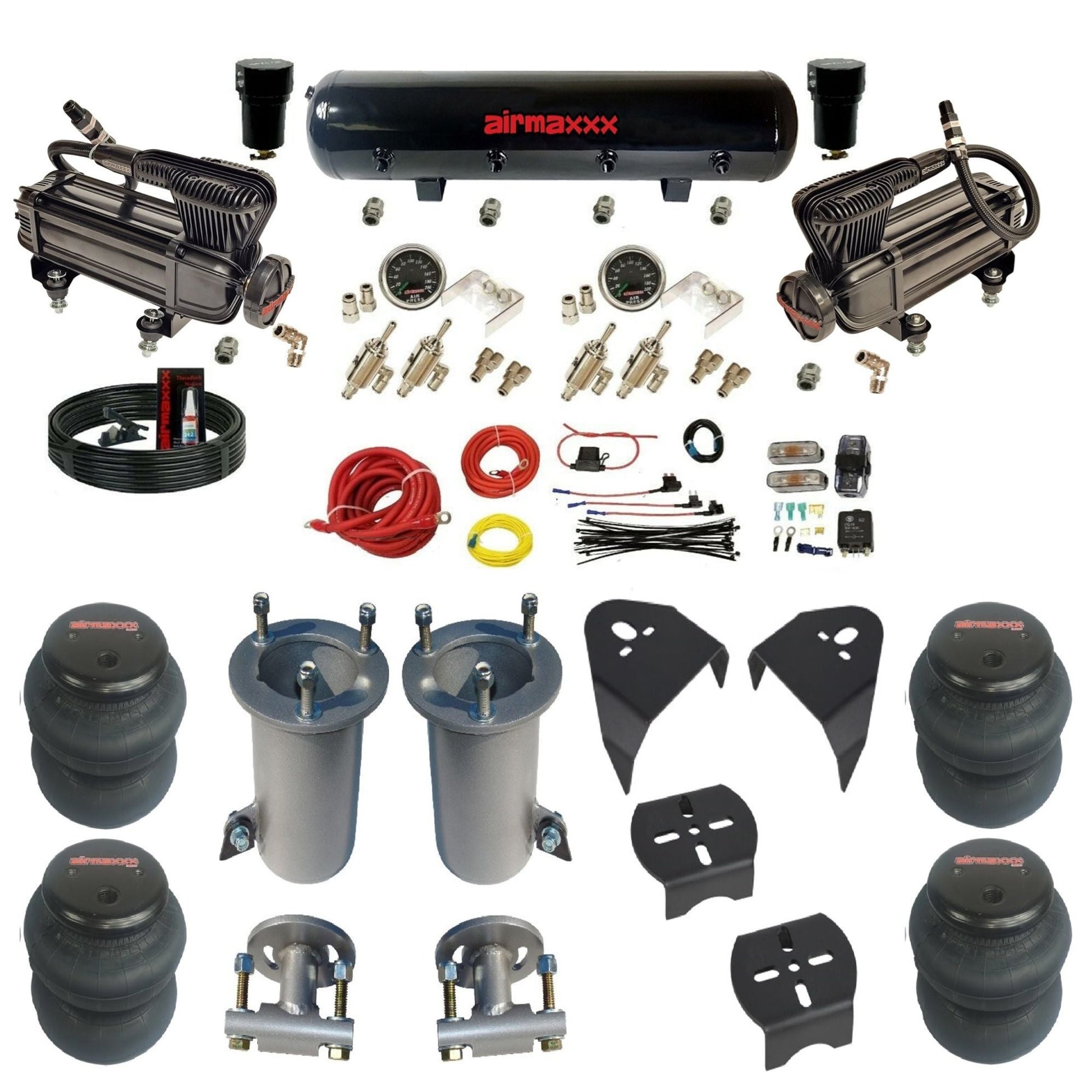 airmaxxx X-series air compressors steel air tank 2600 bags & brackets air suspension kit fits 2007-2018 Silverado/Sierra 1500 KGM07-XB2-59S-4TOG2GA2B-WK-HF