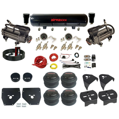 airmaxxx X-series air compressors steel air tank 2600 bags & brackets manual 3/8 air ride kit for 1973-87 chevy c10 KC1073-XB2-59S-4TOG2GA2B-WK-HF