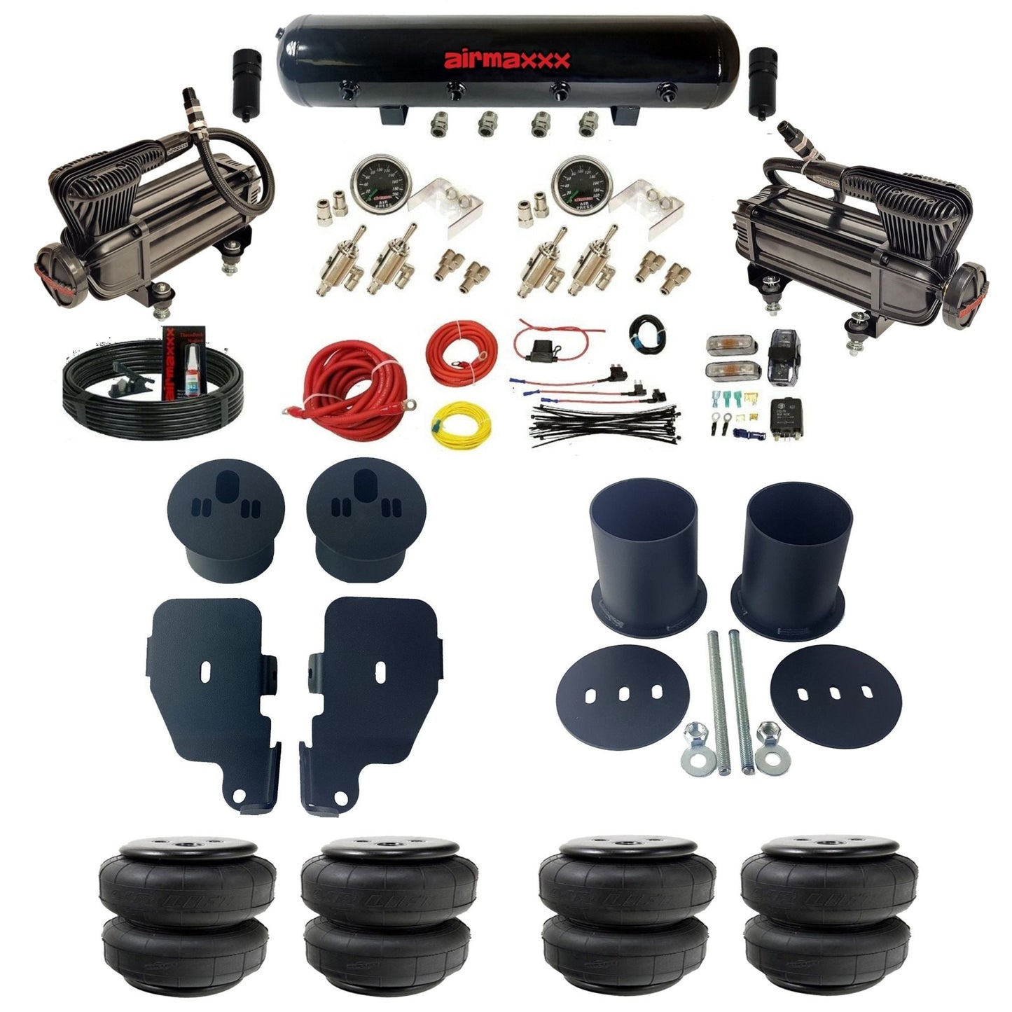 airmaxxx X-series air compressors steel air tank 3/8 manual air suspension kit w/Air Lift bags & brackets fits 1965 70 chevy impala KIMP65-XB2-59S-4TOG2GA2B-WK-HFD25