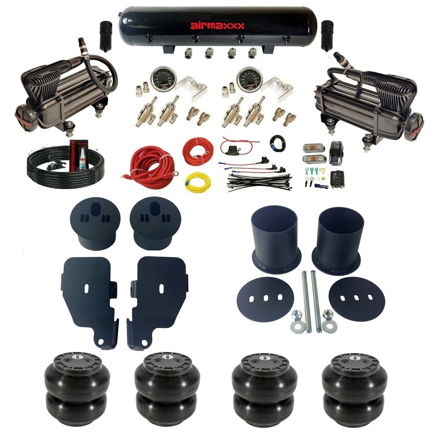 airmaxxx X-series air compressors steel air tank 3/8 manual air suspension kit w/Slam bags & brackets fits 1965 70 chevy impala KIMP65-XB2-59S-4TOG2GA2B-WK-HFSS6