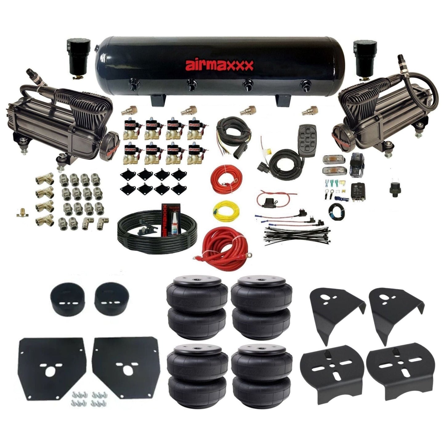 airmaxxx X-series air compressors steel air tank Air Lift bags & brackets 3/8" air suspension kit for 1973-1987 Chevy/GMC C10 KC1073-XB2-838-59S-7BK-WK-HFD26