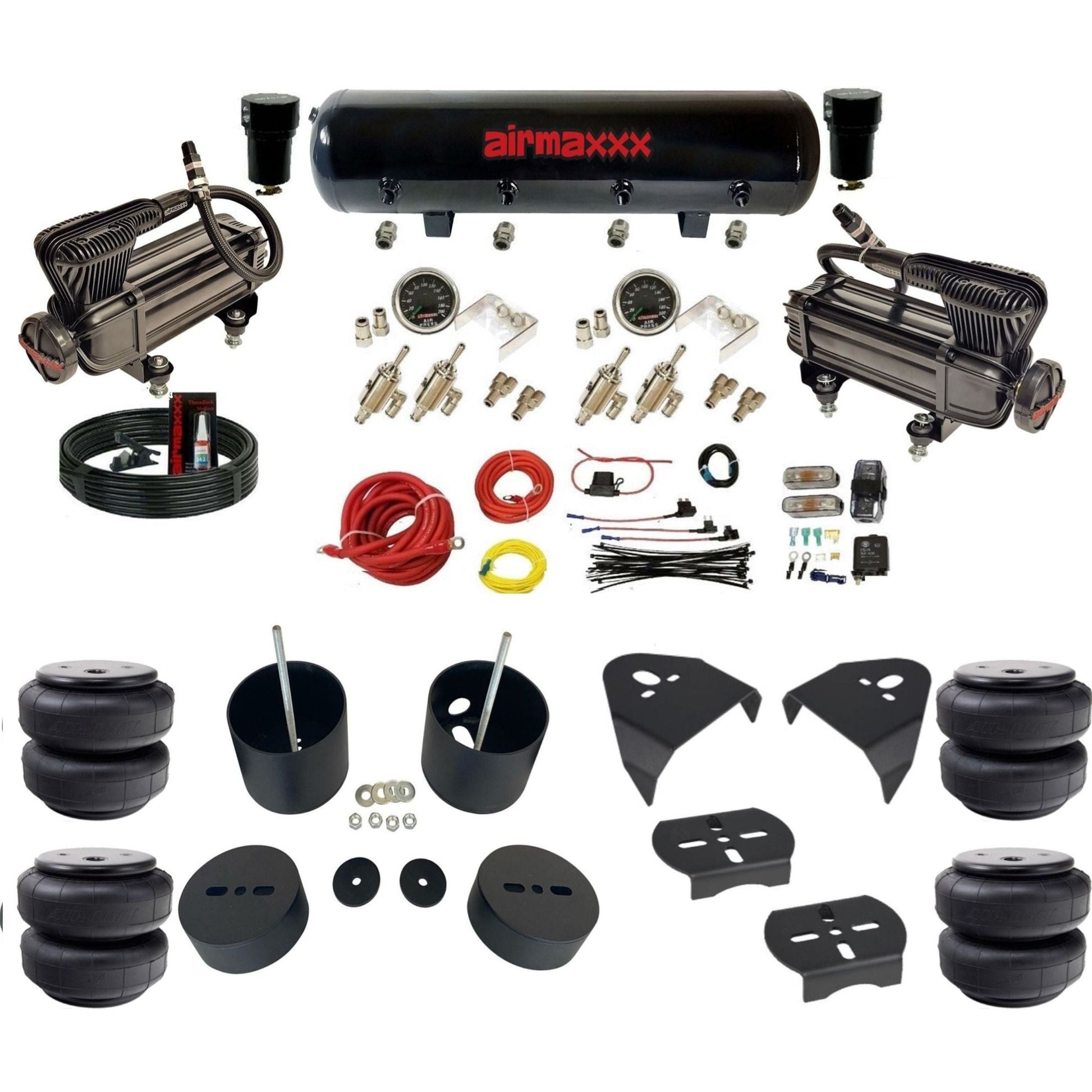 airmaxxx X-series air compressors steel air tank Air Lift bags & brackets Manual 3/8" Air Suspension Kit for 1988-1998 Chevy C15 KGM88-XB2-59S-4TOG2GA2B-WK-HFD26