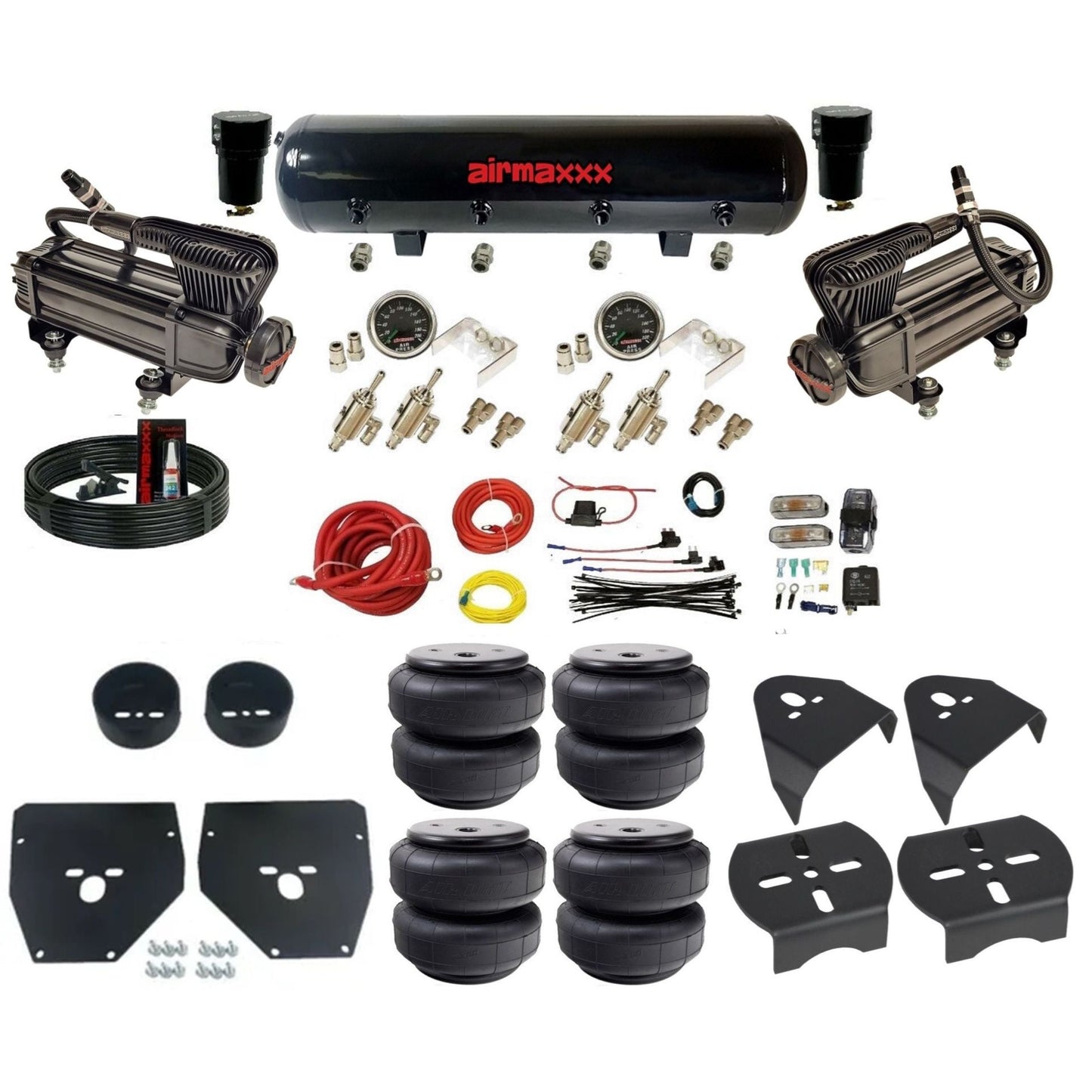 airmaxxx X-series air compressors steel air tank Air Lift bags & brackets manual 3/8 air ride kit for 1973-87 chevy c10 KC1073-XB2-59S-4TOG2GA2B-WK-HFD26