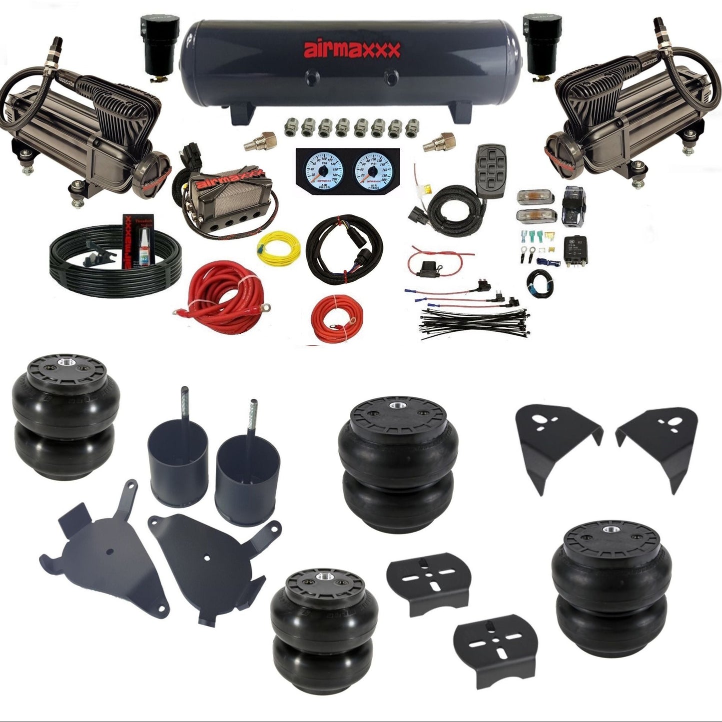 airmaxxx X-series air compressors steel air tank Slam bags & brackets X4 manifold air suspension kit for 1982-2004 Chevy S10/S15/Sonoma KS10-XB2-57S-X4X7-WK-HFSS6SS7