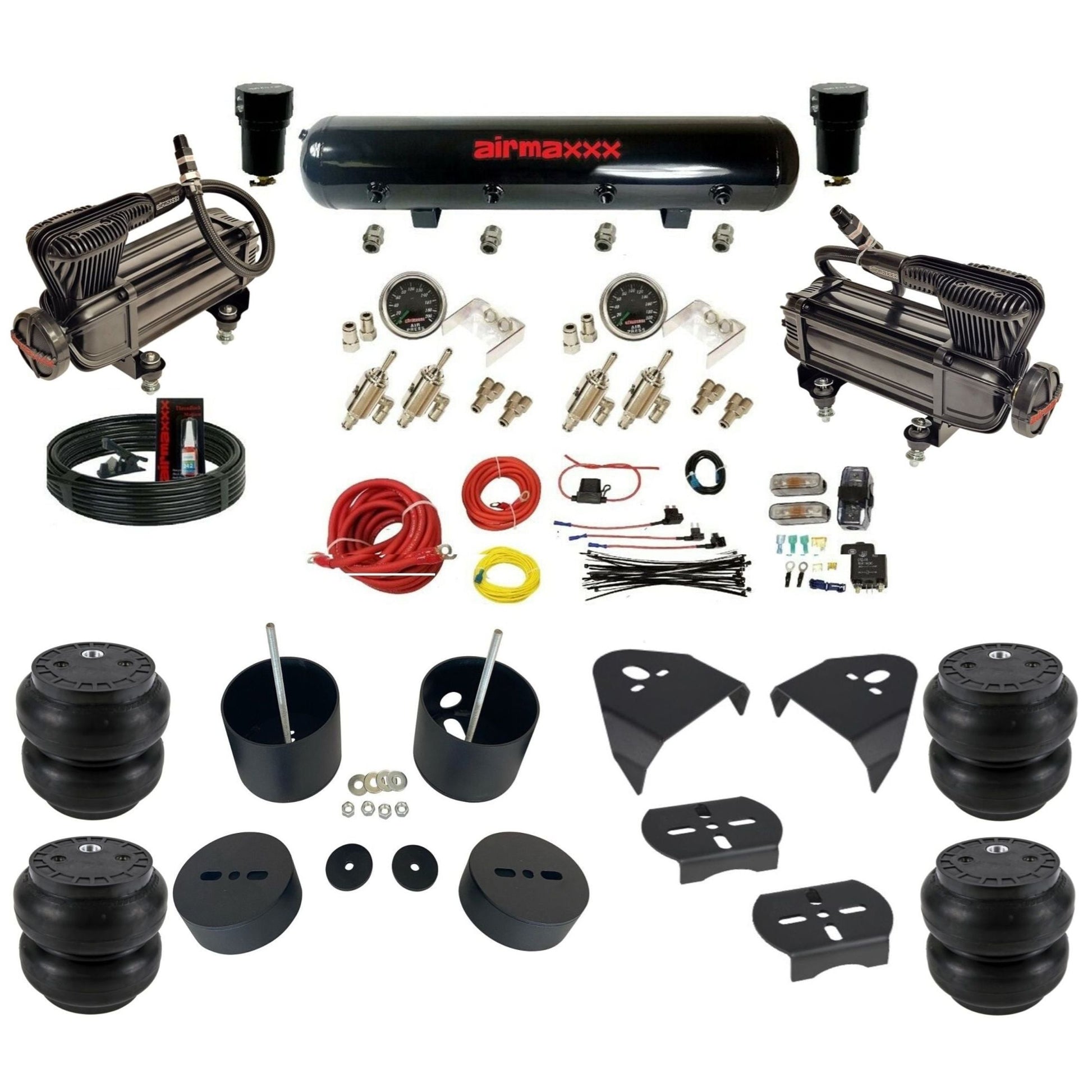 airmaxxx X-series air compressors steel air tank Slam bags & brackets air suspension kit fits 1988-98 Chevy C15 KGM88-XB2-59S-4TOG2GA2B-WK-HFSS7