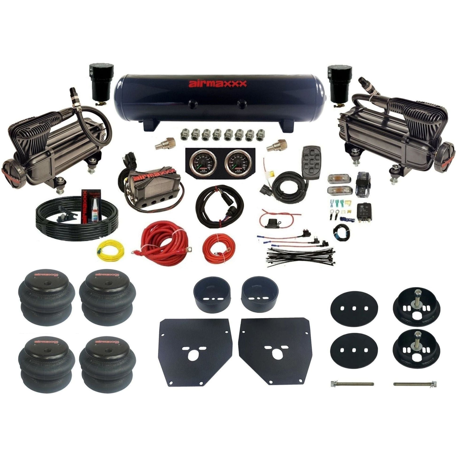 airmaxxx X-series air compressors steel air tank w/2600 bags & brackets for air suspension kit Fits 1963-72 Chevy C10 2wd KC1063-XB2-57S-X4X7-WK-HF