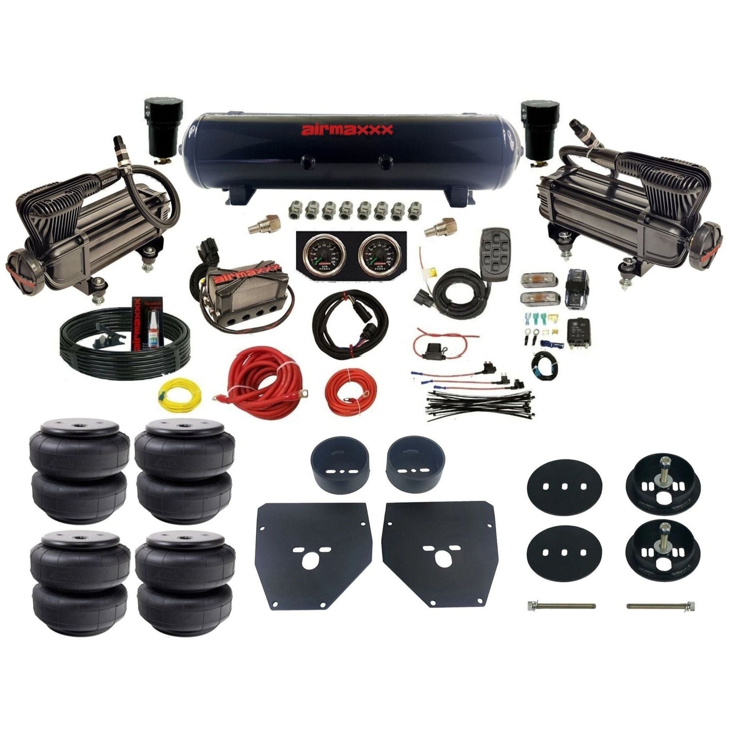 airmaxxx X-series air compressors steel air tank w/Air Lift bags & brackets for air suspension kit Fits 1963-72 Chevy C10 2wd KC1063-XB2-57S-X4X7-WK-HFD26