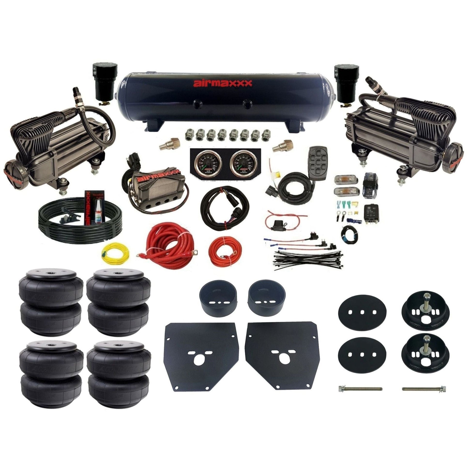 airmaxxx X-series air compressors steel air tank w/Air Lift bags & brackets for air suspension kit Fits 1963-72 Chevy C10 2wd KC1063-XB2-57S-X4X7-WK-HFD26