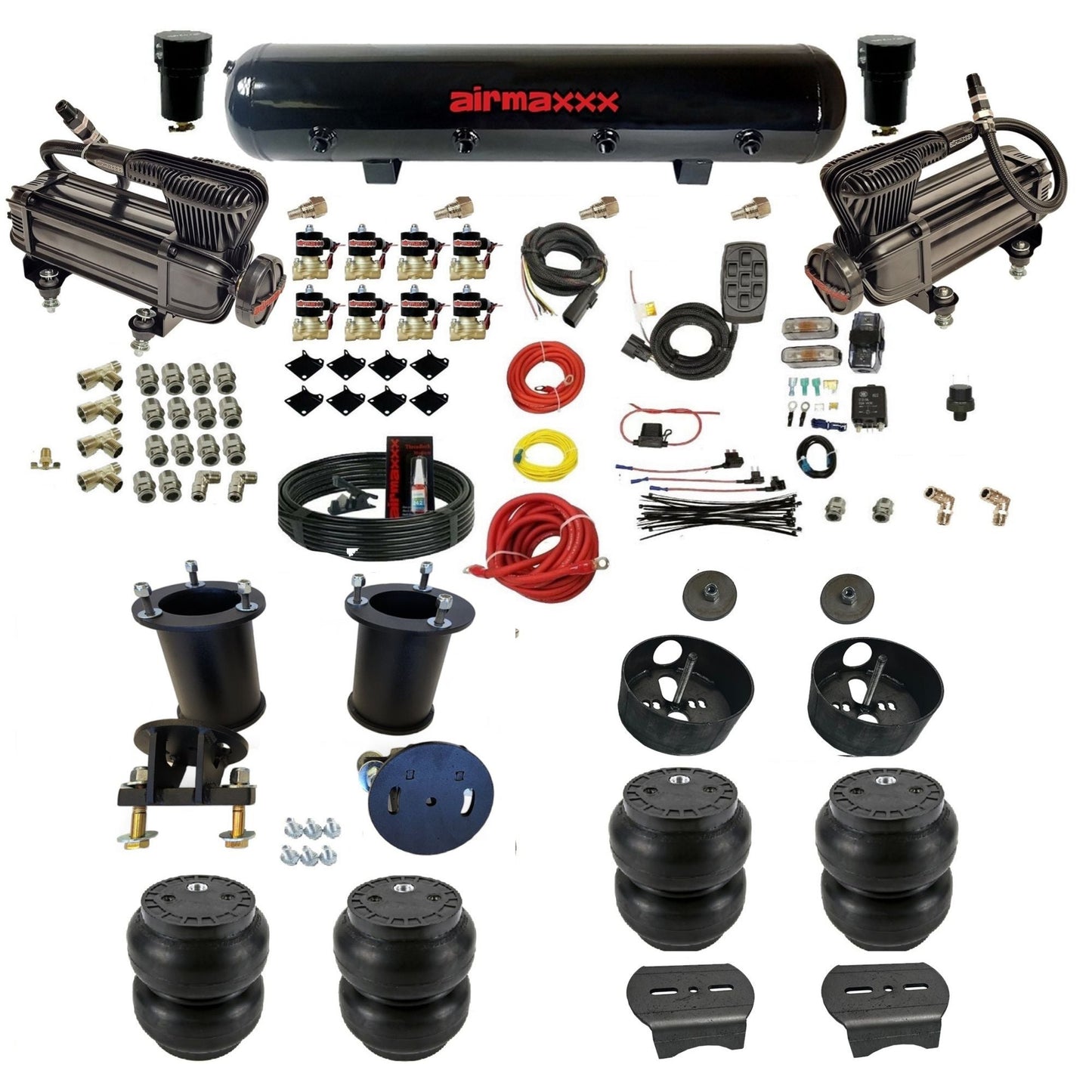 airmaxxx X-series black air compressors steel air tank Slam bags & brackets fits 2007-18 tahoe KSUV07-XB2-838-59S-7BK-WK-HFSS7