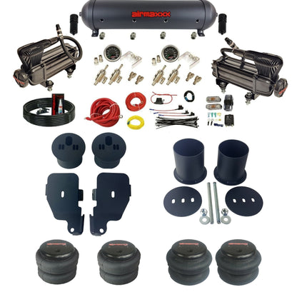 airmaxxx X-series black aluminum air tank 2 toggle switches 2600 air bags & brackets fits 1965-70 Impala KIMP65-XB2-59ABK-4TOG2GA2B-WK-HF