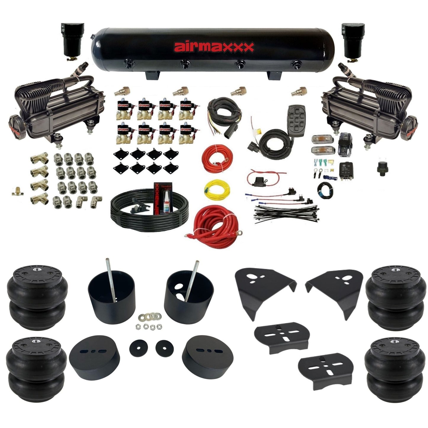 airmaxxx X-series black dual air compressors steel tank Slam bags & brackets for 1988 1998 c15 chevy air suspension kit KGM88-XB2-838-59-7BK-WK-HFSS7