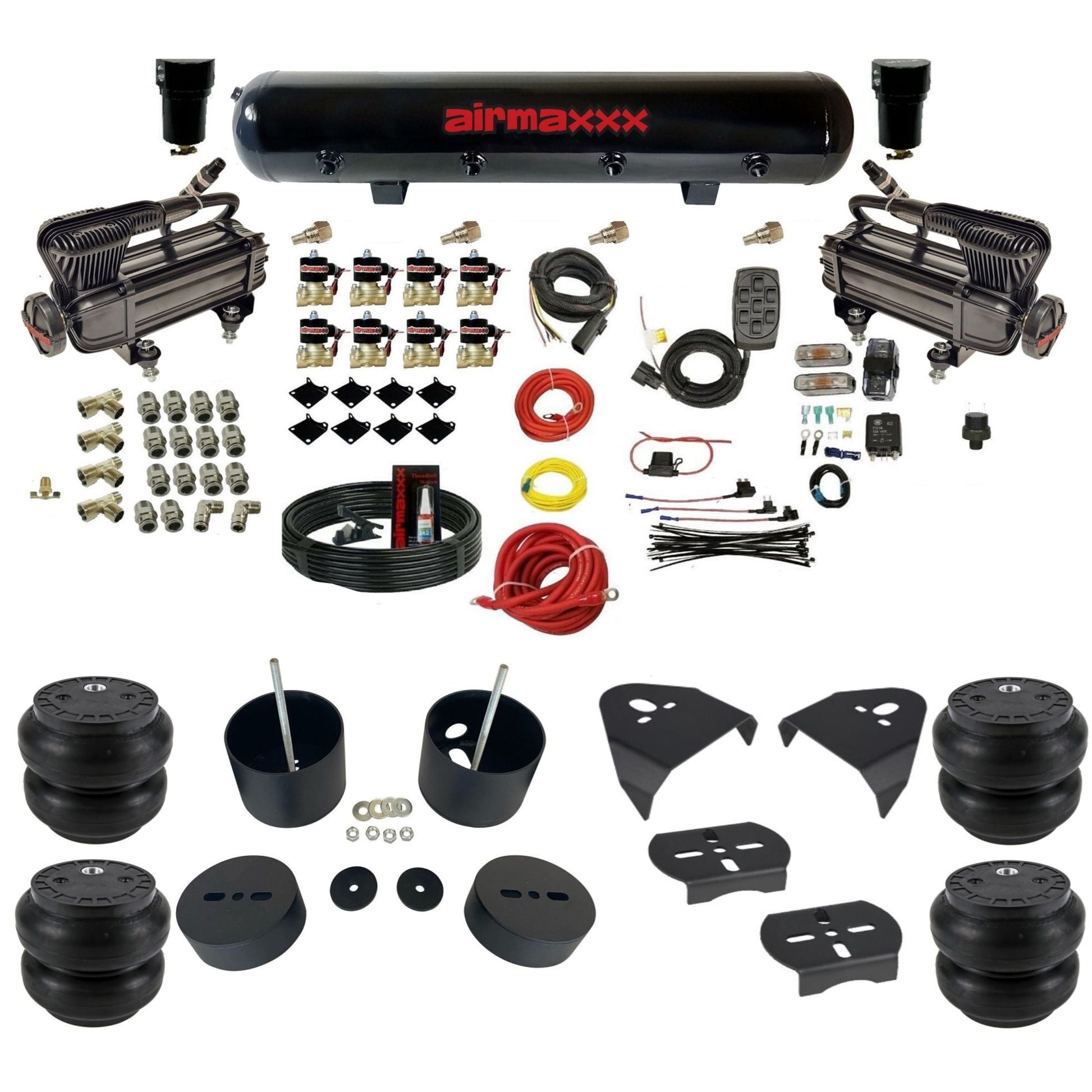 airmaxxx X-series black dual air compressors steel tank Slam bags & brackets for 1988 1998 c15 chevy air suspension kit KGM88-XB2-838-59-7BK-WK-HFSS7