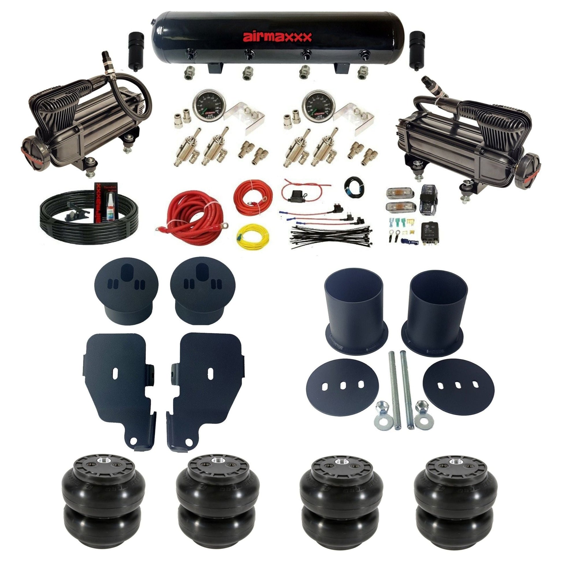 airmaxxx X-series black steel air tank 2 toggle switches Slam air bags & brackets fits 1965-70 Impala KIMP65-XB2-59-4TOG2GA2B-WK-HFSS6