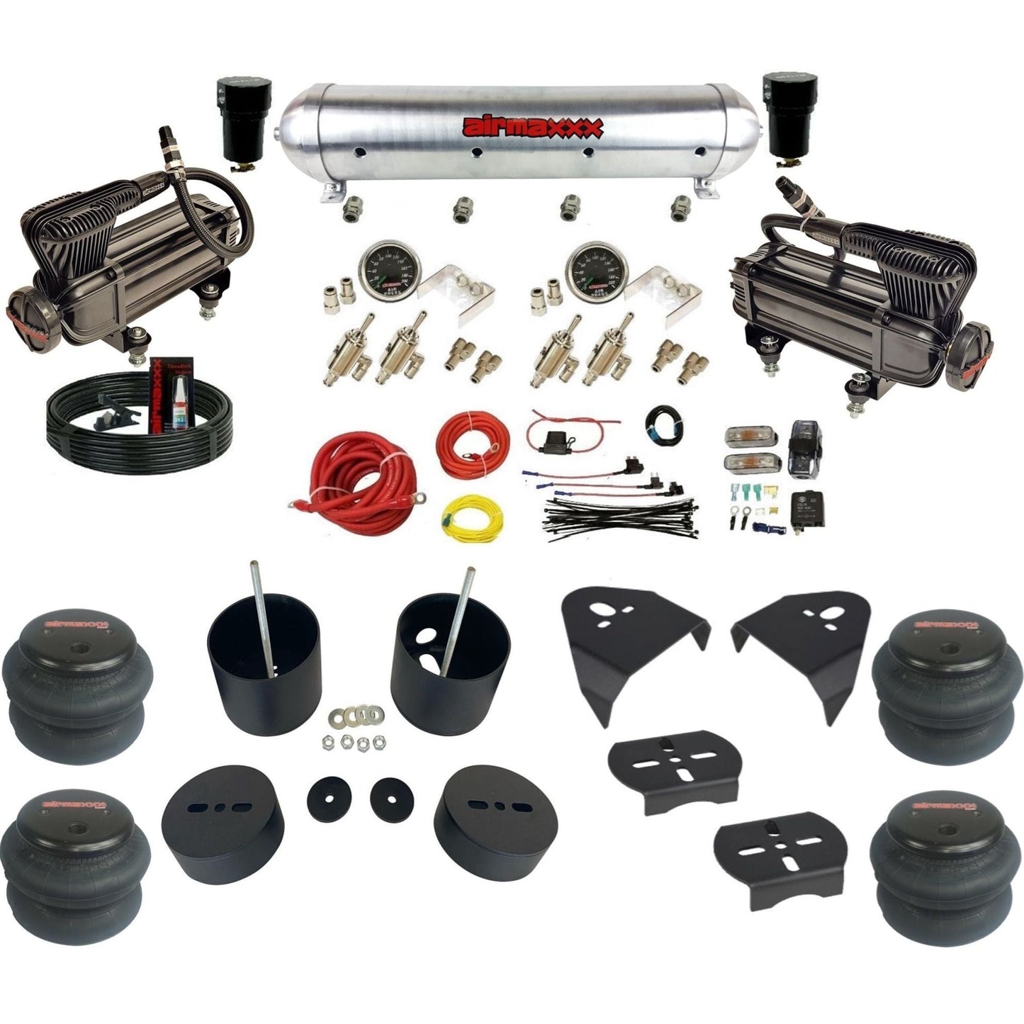 airmaxxx X-series compressor raw aluminum tank manual 2600 air bags & brackets kit for 99-06 silverado sierra 1500 KGM99-XB2-59ARW-4TOG2GA2B-WK-HF