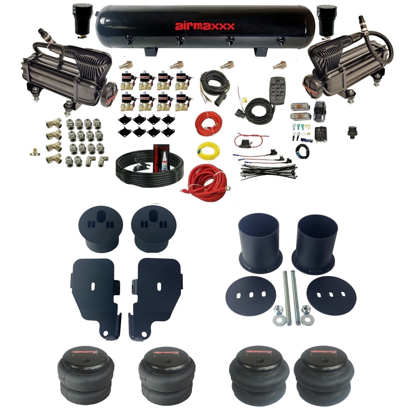 airmaxxx X-series compressors 2600 Fast Bags & steel tank 3/8" air suspension kit Fits 1965-1970 Chevy Impala KIMP65-XB2-838-59-7BK-WK-HF