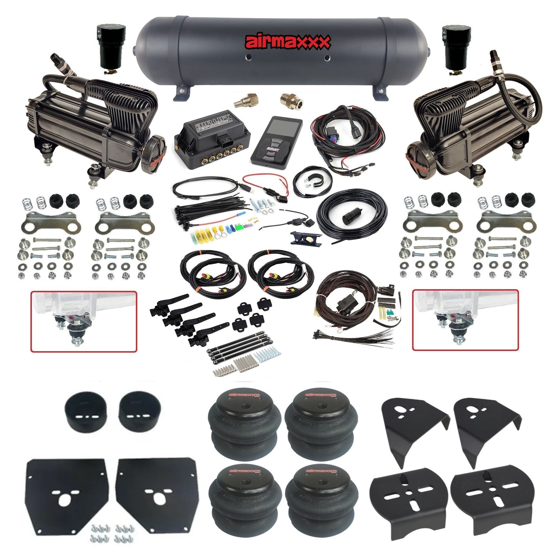 airmaxxx X-series compressors 2600 bags black aluminum tank & air lift 3h 27695 plug and play air ride kit fits 1973-87 c10 KC1073-XB2-57ABK-27695-WK-3P2
