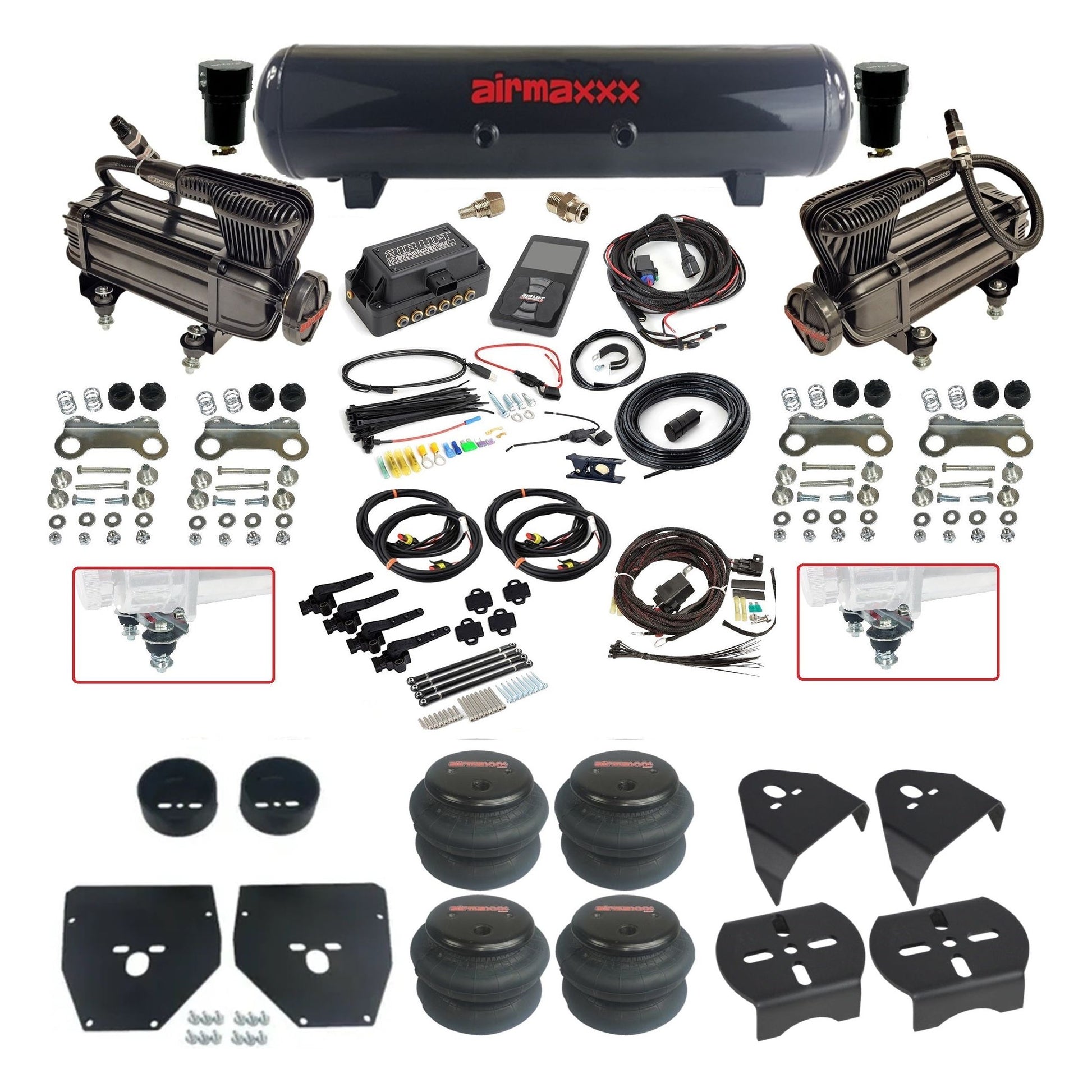 airmaxxx X-series compressors 2600   bags steel tank & air lift 3h 27695 plug and play air ride kit fits 1973-87 c10 C1073-XB2-57S-27695-WK-3P2
