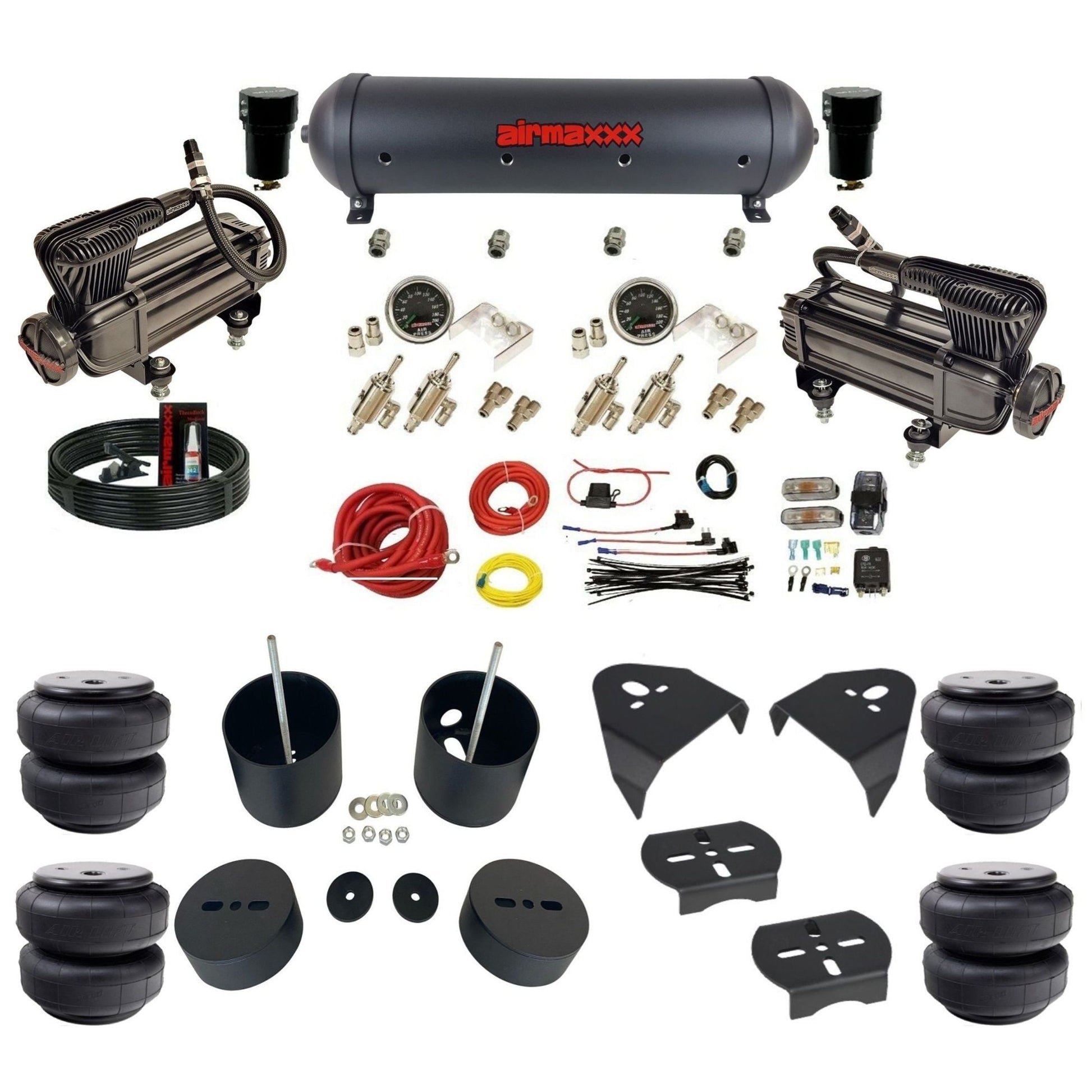 airmaxxx X-series compressors aluminum air tank Air Lift bags & brackets manual 3/8 air ride kit fits 1999-06 silverado/sierra 1500 KGM99-XB2-59ABK-4TOG2GA2B-WK-HFD26