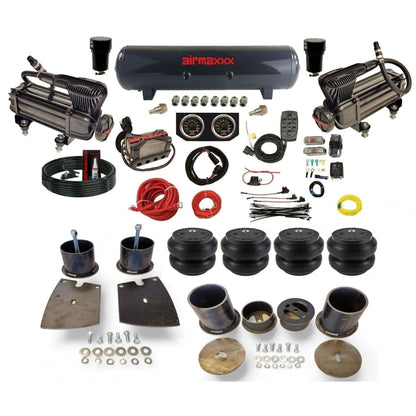airmaxxx X-series dual compressors with 5 gallon steel air tank X4 manifold & Slam air bags w/brackets KBUI61-XB2-57S-X4X7-WK-HFSS7