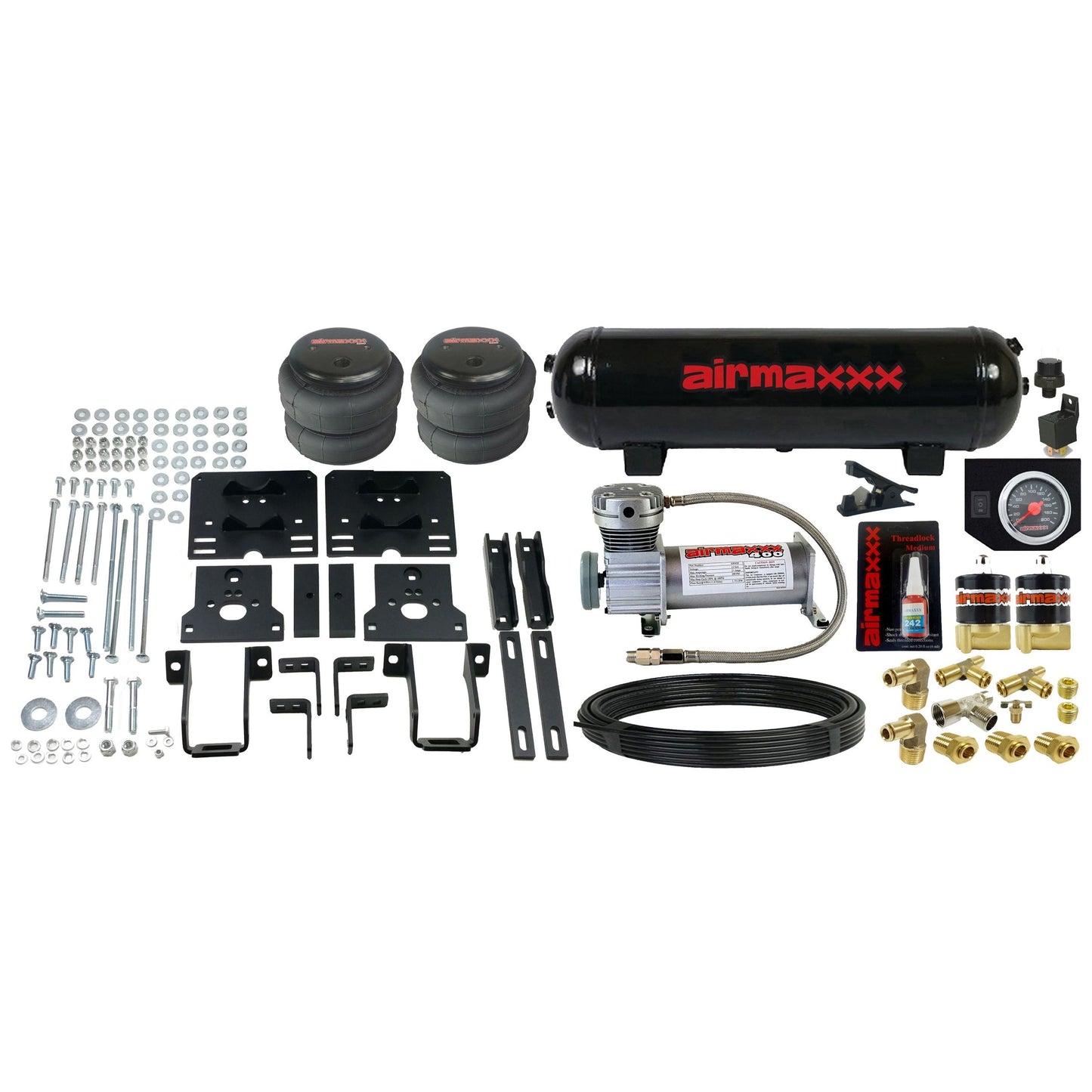 airmaxxx air helper spring kit with gauge and tank for ford f250 super duty rear suspension f350 4x4 4WD